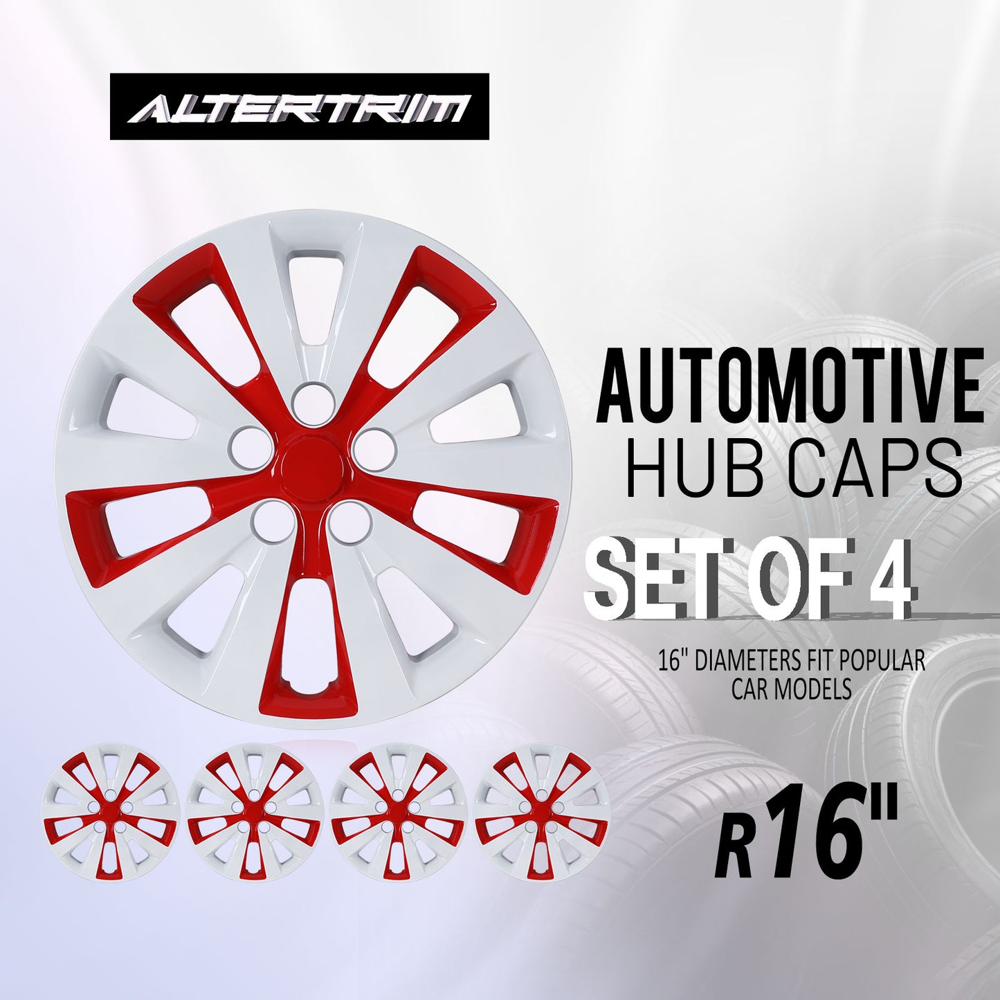 16 Inch Wheel Hubcaps for 2011-2017 Nissan Leaf/ 2013-2019 Nissan Sentra - White Lacquer & Red Lacquer