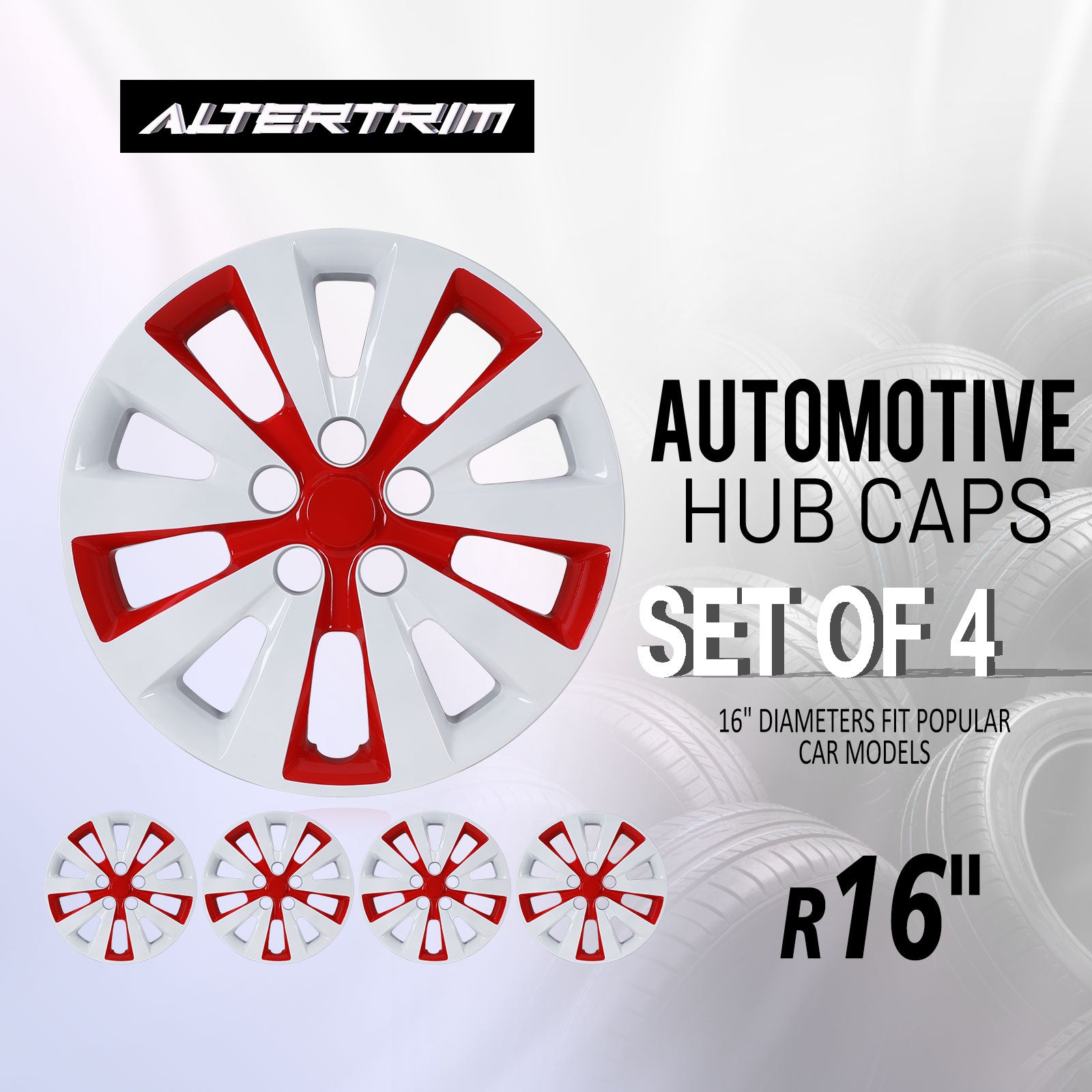 16 Inch Wheel Hubcaps for 2011-2017 Nissan Leaf/ 2013-2019 Nissan Sentra - White Lacquer & Red Lacquer