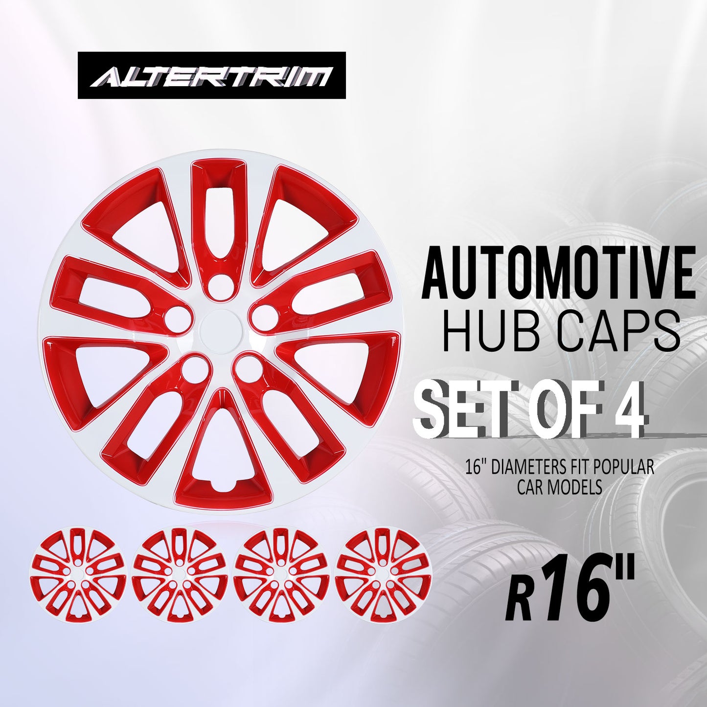 16 Inch Wheel Hubcaps for 2013-2018 Nissan Altima Sedan - White Lacquer & Red Lacquer