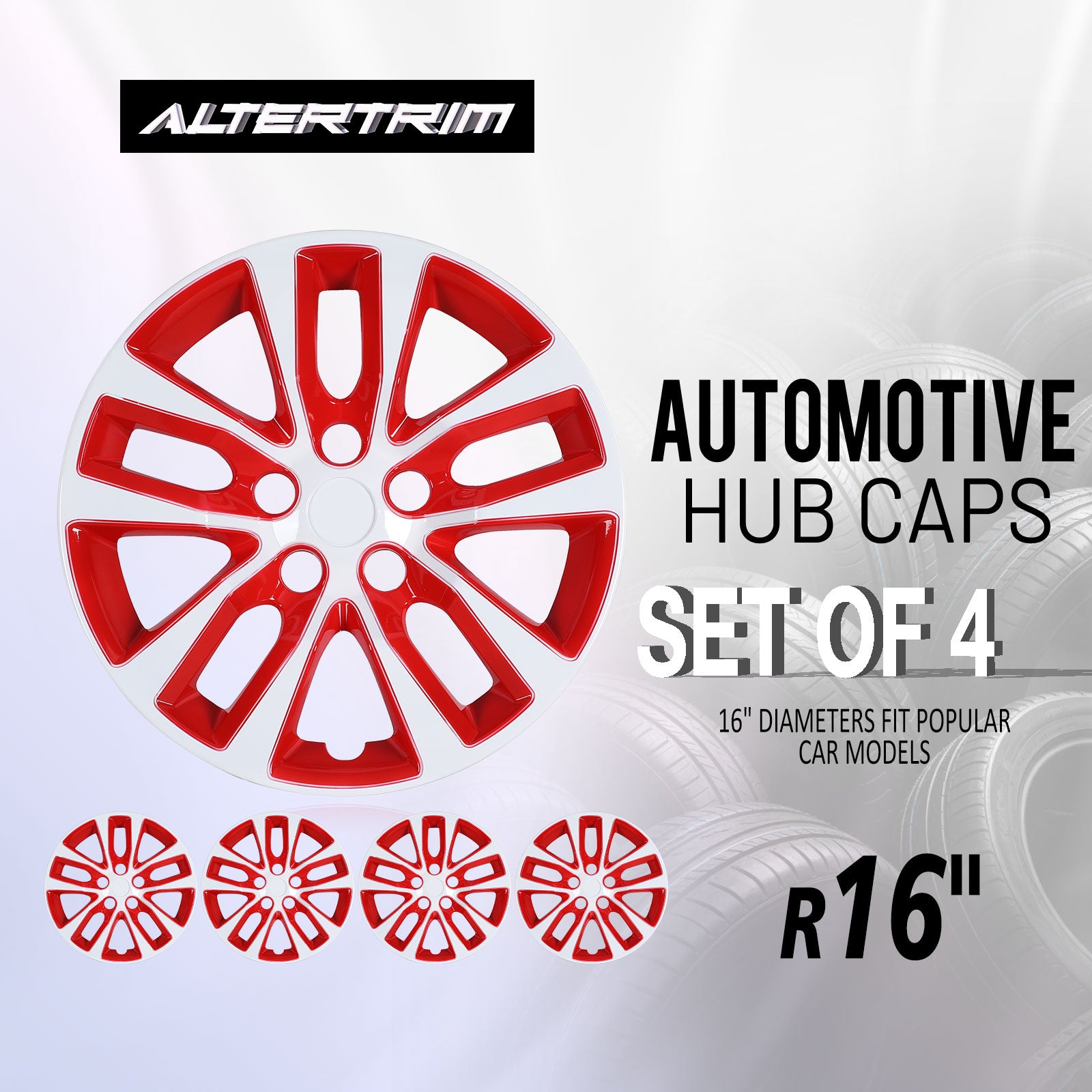 16 Inch Wheel Hubcaps for 2013-2018 Nissan Altima Sedan - White Lacquer & Red Lacquer