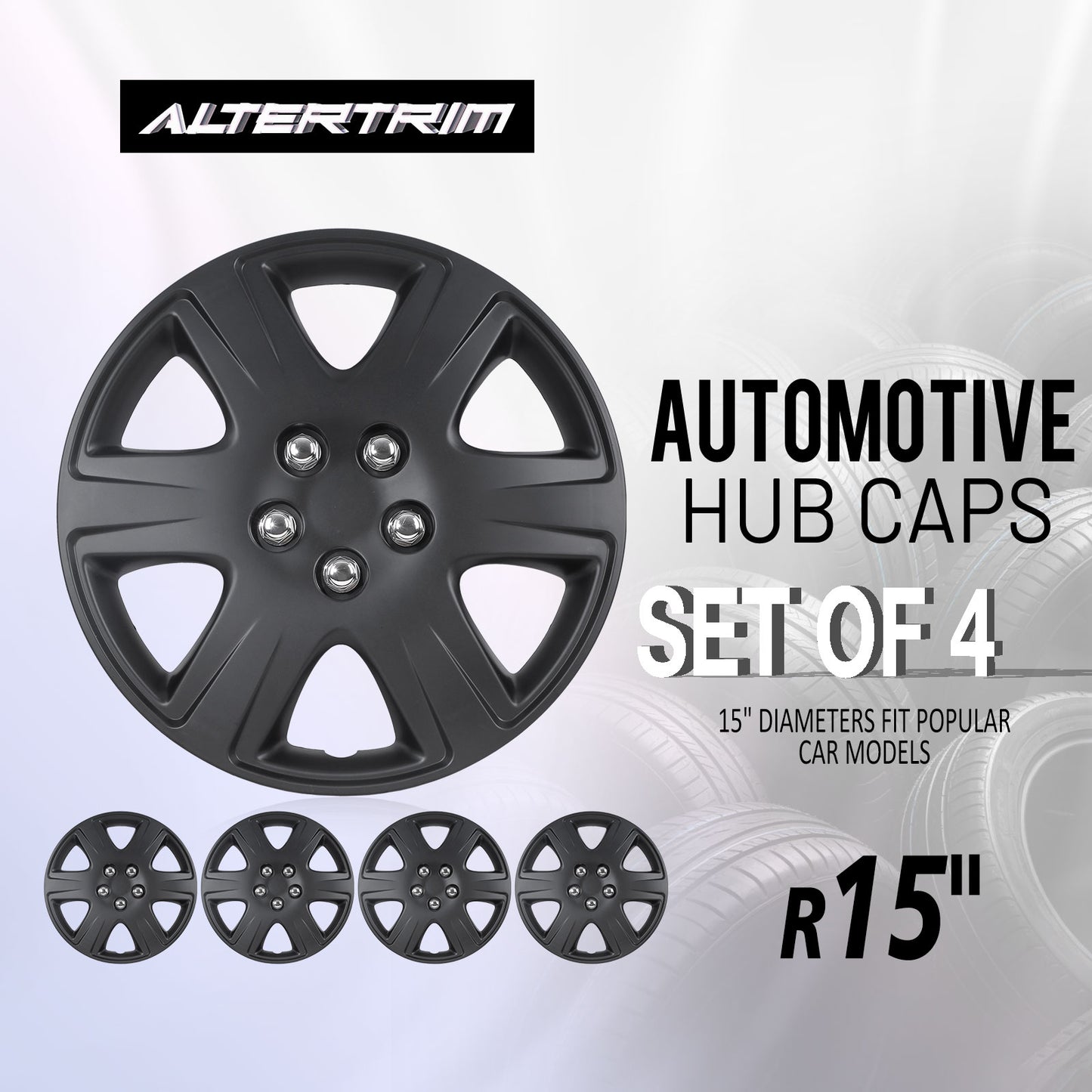 15 Inch Wheel Hubcaps for 2005-2008 TOYOTA Corolla w/decorative screws  - Matte Black