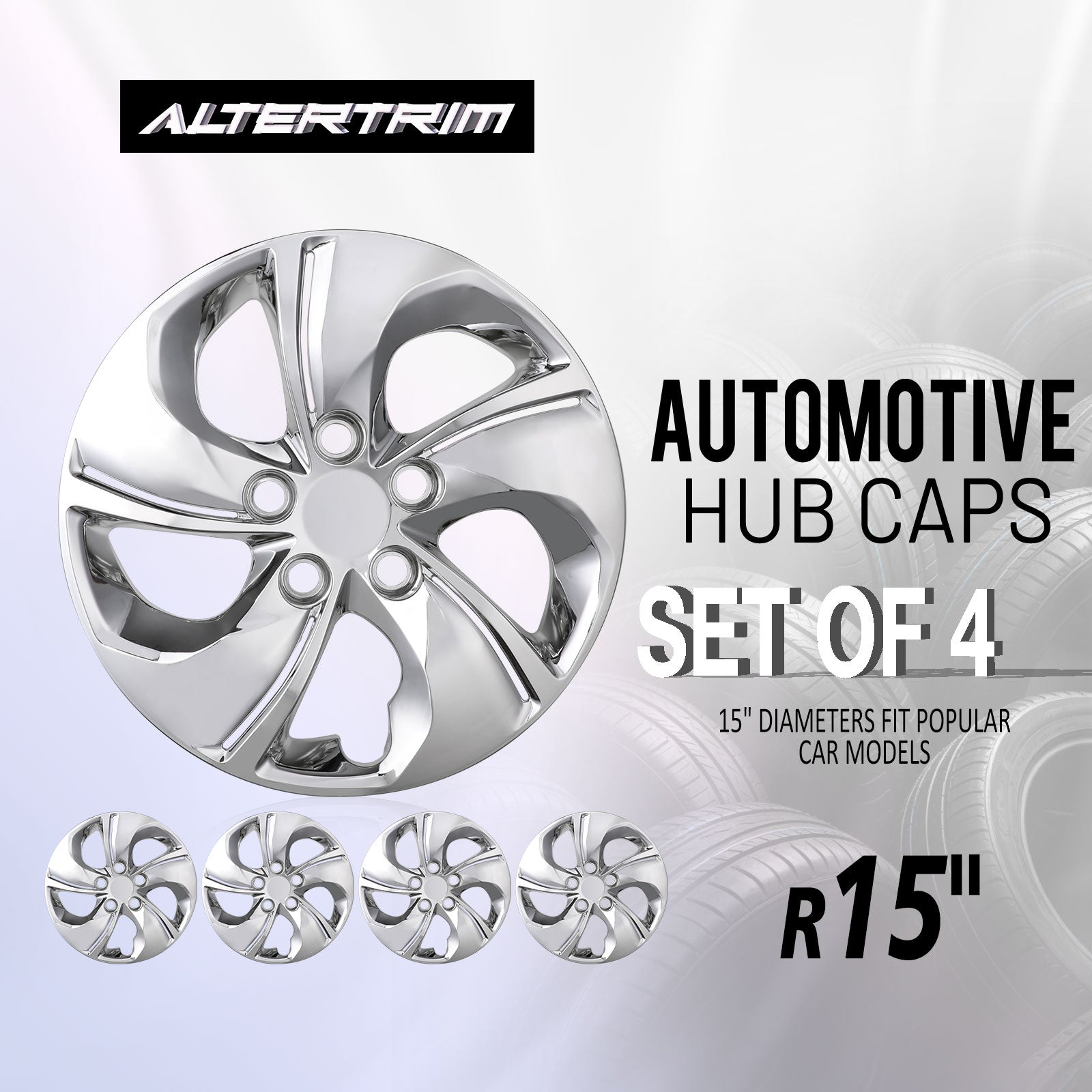 15 Inch Wheel Hubcaps for 2013-2015 Honda Civic Sedan/ 2013 Honda Civic Coupe - Chrome