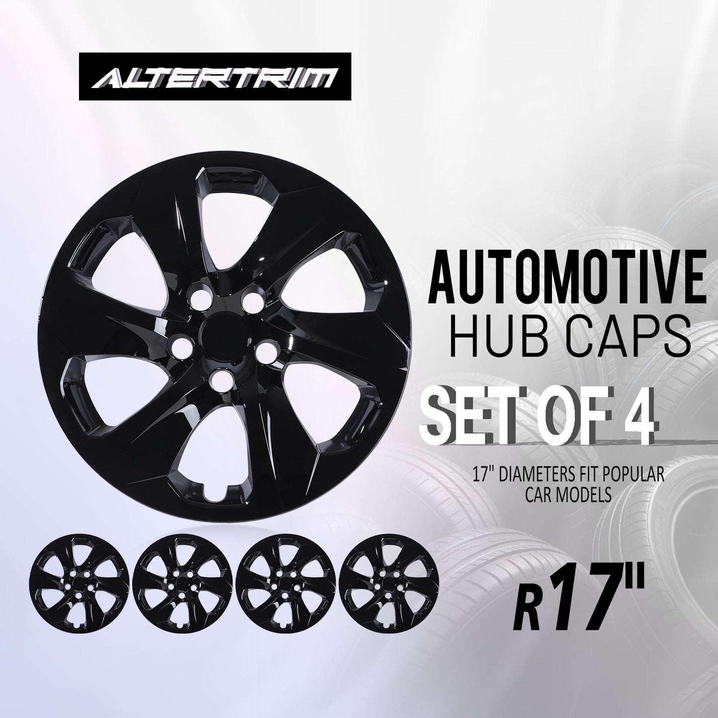 17 Inch Wheel Hubcaps for 2019-2025 Toyota RAV4 - Black Lacquer