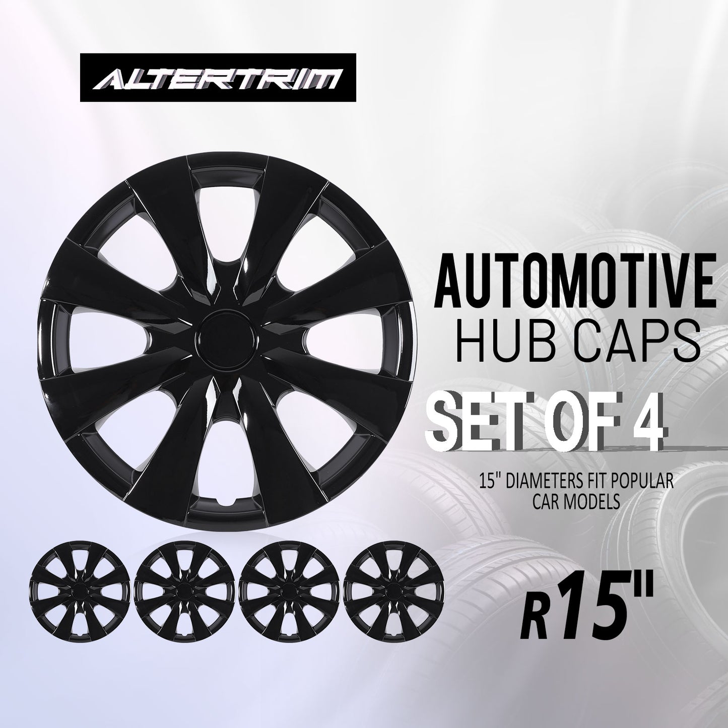15 Inch Wheel Hubcaps for 2009-2019 TOYOTA Corolla - Black Lacquer