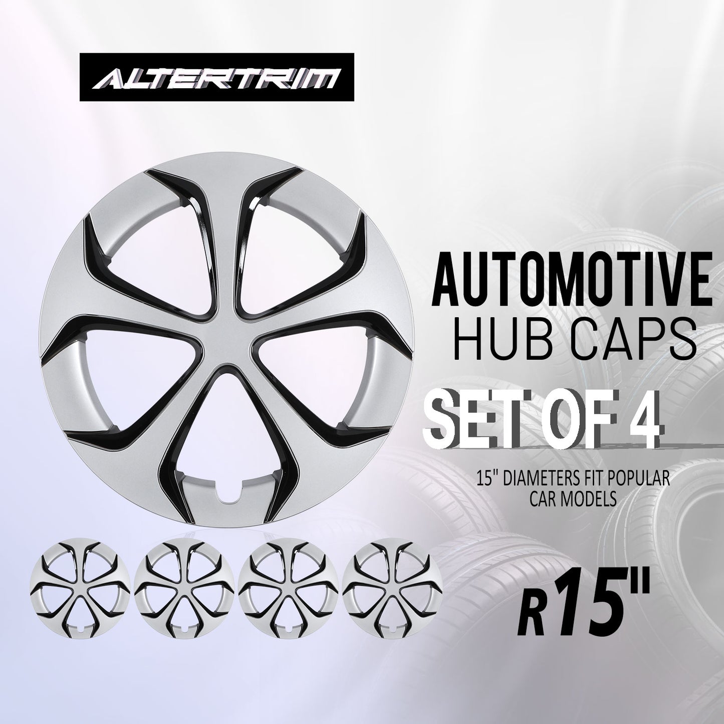 15 Inch Wheel Hubcaps for 2010-2015 TOYOTA Prius - Silver Lacquer & Black Lacquer