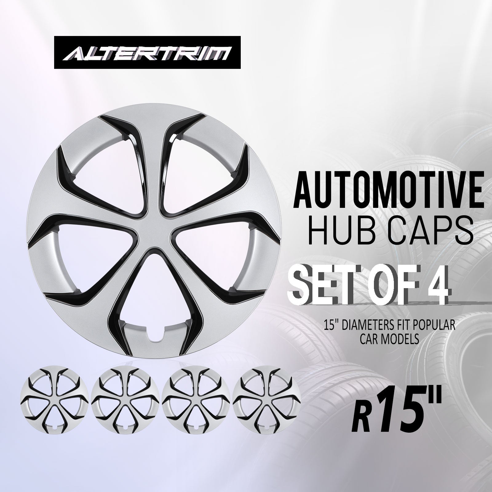 15 Inch Wheel Hubcaps for 2010-2015 TOYOTA Prius - Silver Lacquer & Black Lacquer