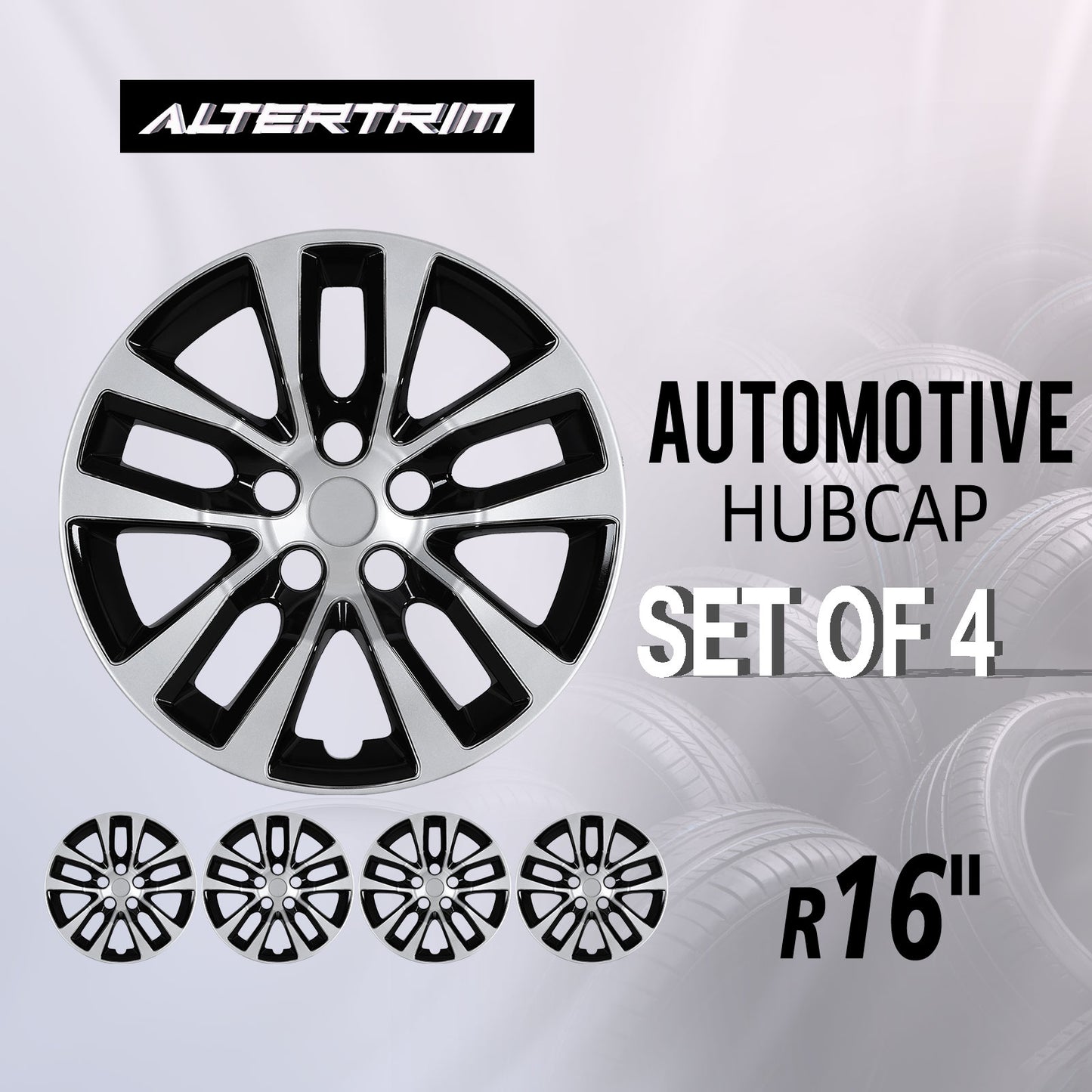 16 Inch Wheel Hubcaps for 2013-2018 Nissan Altima Sedan - Black Lacquer & Sliver Lacquer