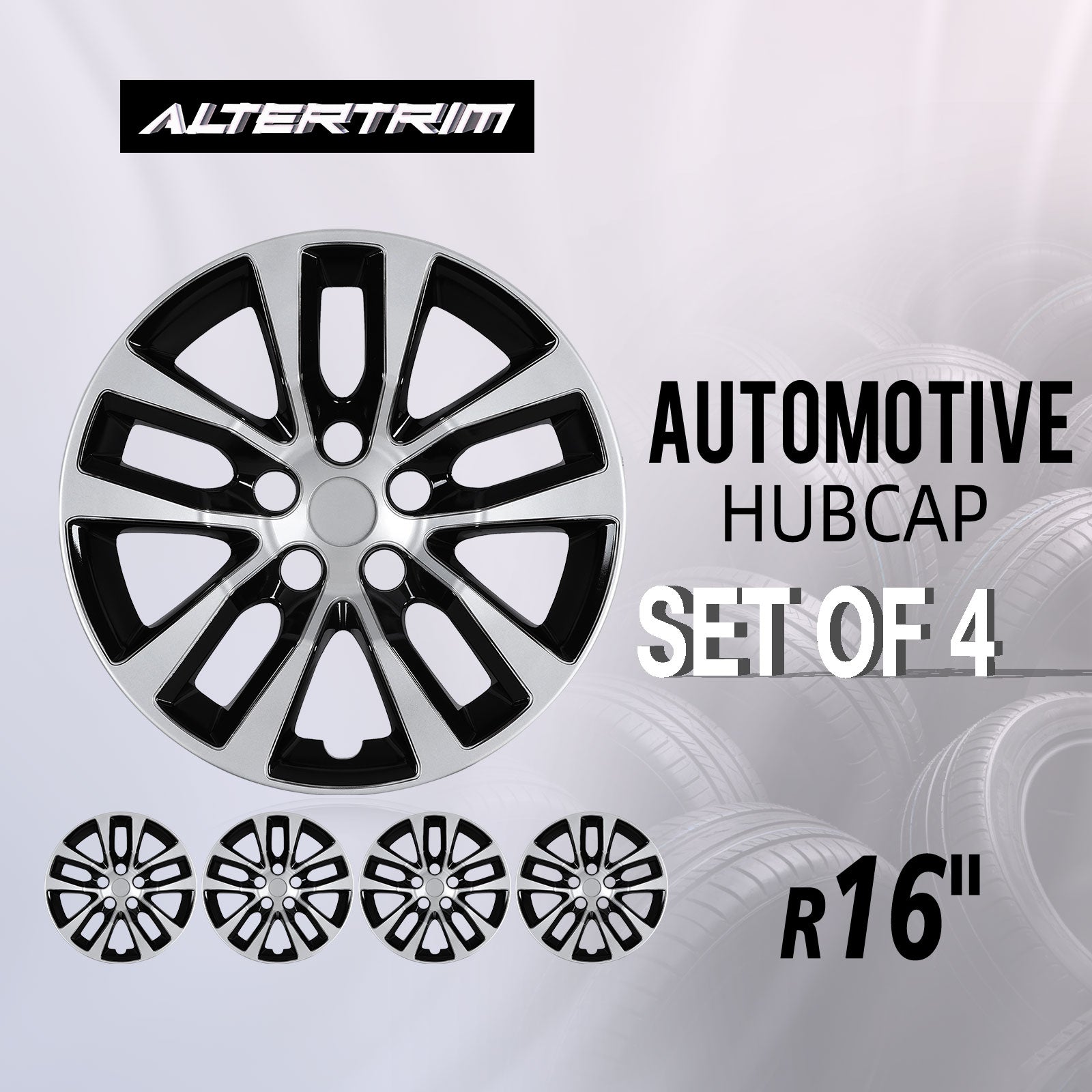 16 Inch Wheel Hubcaps for 2013-2018 Nissan Altima Sedan - Black Lacquer & Sliver Lacquer