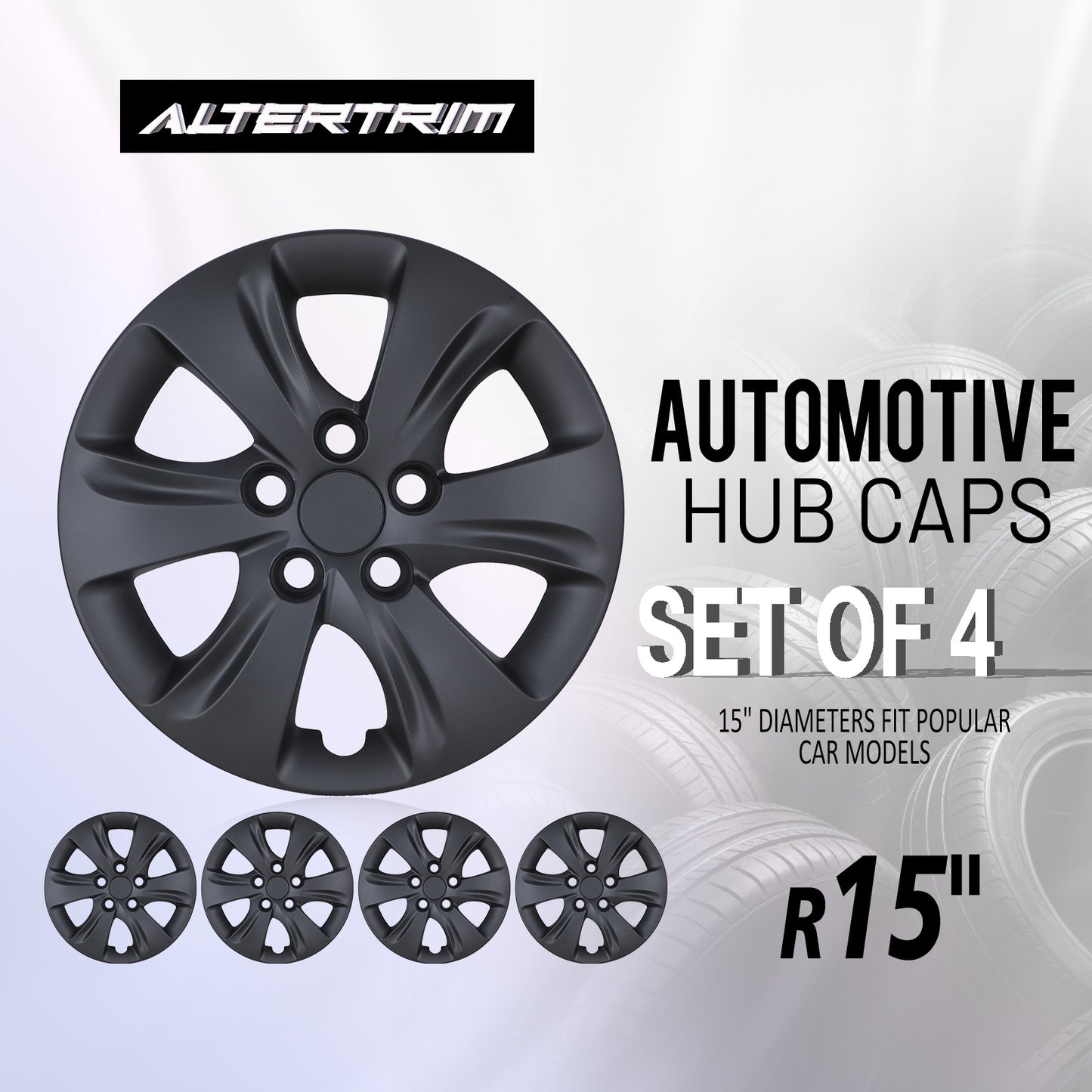 15 Inch Wheel Hubcaps for 2011-2016 Hyundai Elantra Sedan - Matte Black