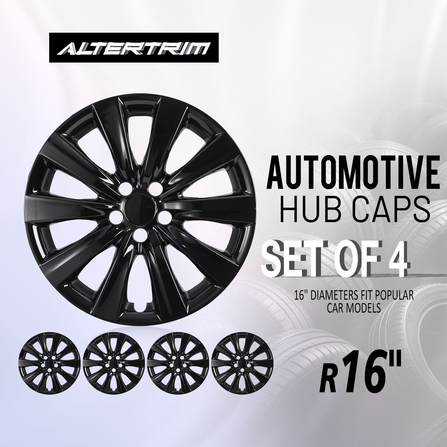 16 Inch Wheel Hubcaps for 2009-2026 TOYOTA Corolla and 2009-2014 TOYOTA Matrix - Black Lacquer