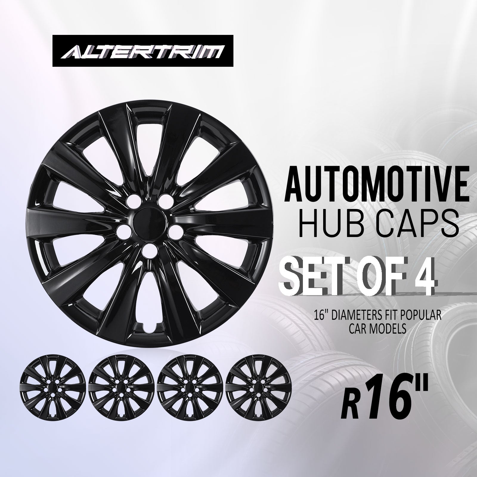 16 Inch Wheel Hubcaps for 2009-2026 TOYOTA Corolla and 2009-2014 TOYOTA Matrix - Black Lacquer
