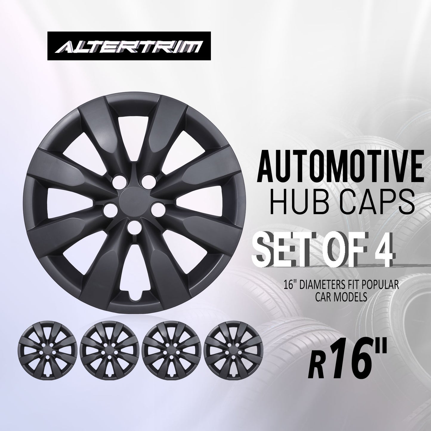 16 Inch Wheel Hubcaps for 2009-2019 TOYOTA Corolla and 2009-2014 TOYOTA Matrix  - Matte Black