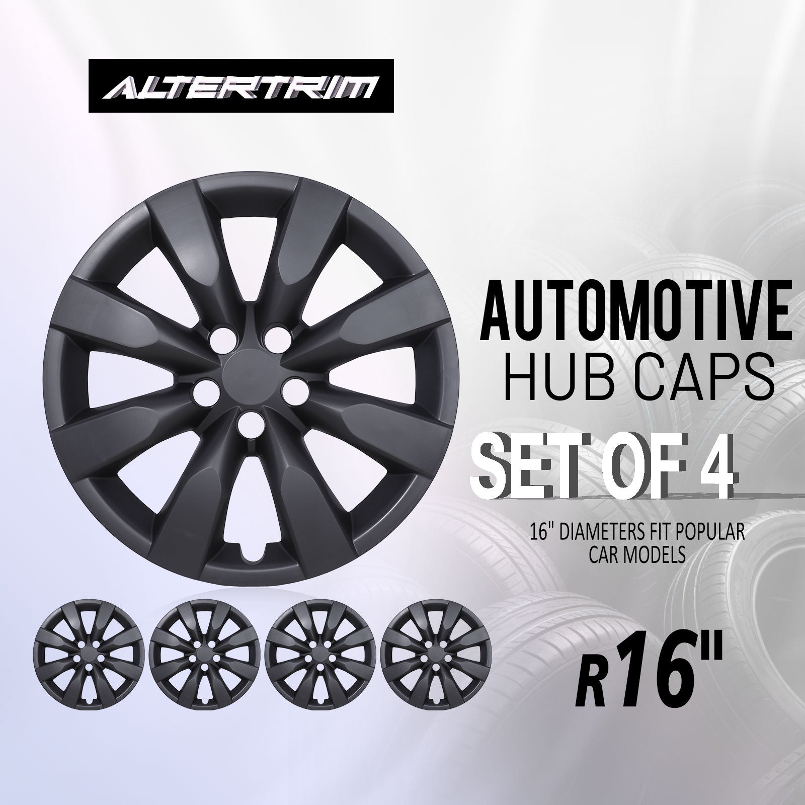 16 Inch Wheel Hubcaps for 2009-2019 TOYOTA Corolla and 2009-2014 TOYOTA Matrix  - Matte Black