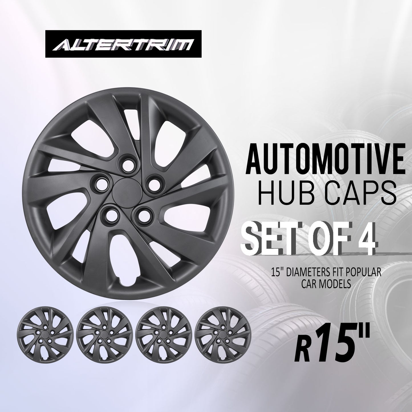 15 Inch Wheel Hubcaps for 2017-2020 Hyundai Elantra Sedan - Matte Black