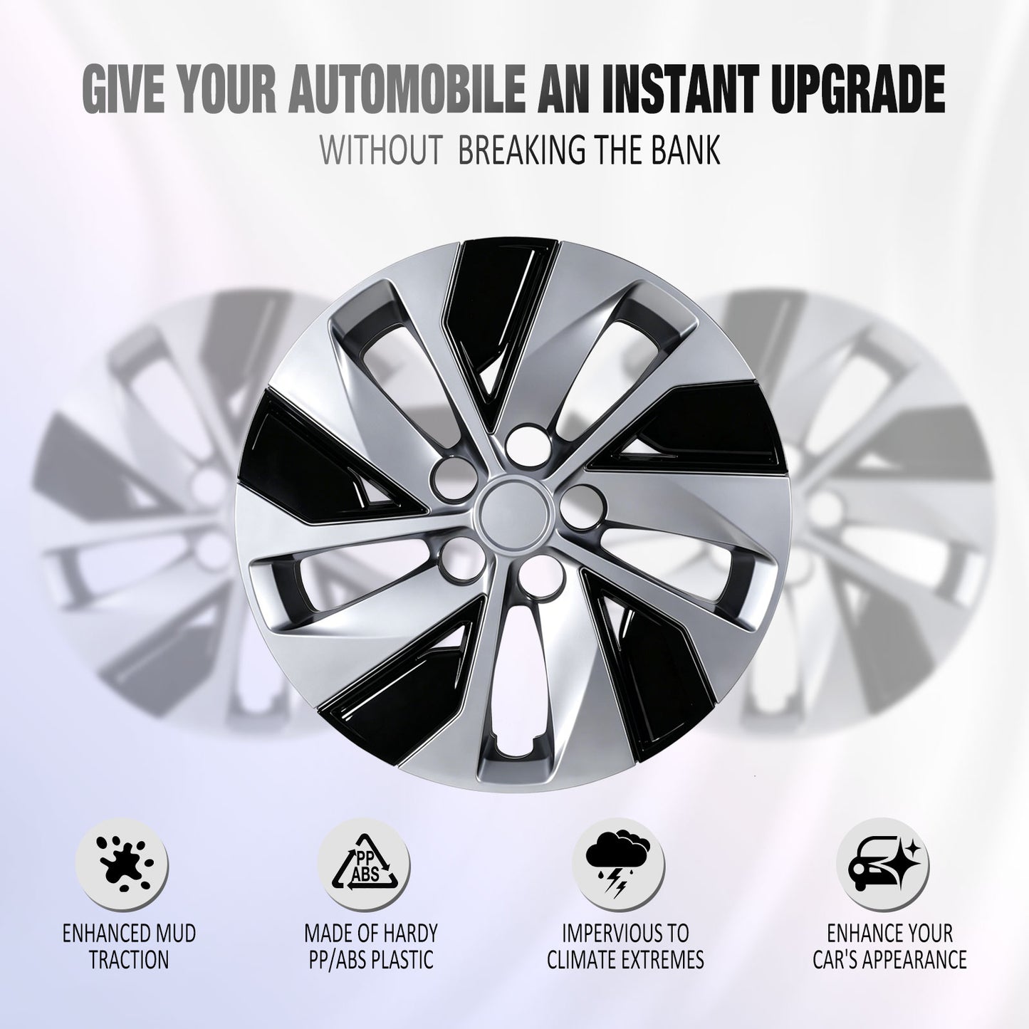 16 Inch Wheel Hubcaps for 2019-2025 Nissan Altima - Silver Lacquer & Black Lacquer