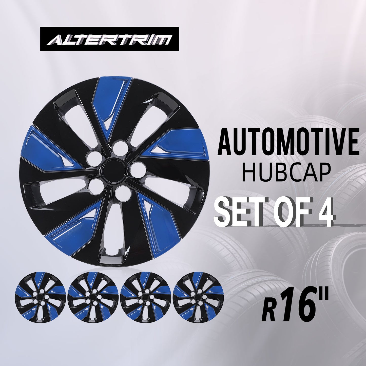 16 Inch Wheel Hubcaps for 2019-2025 Nissan Altima - Black Lacquer & Blue Lacquer