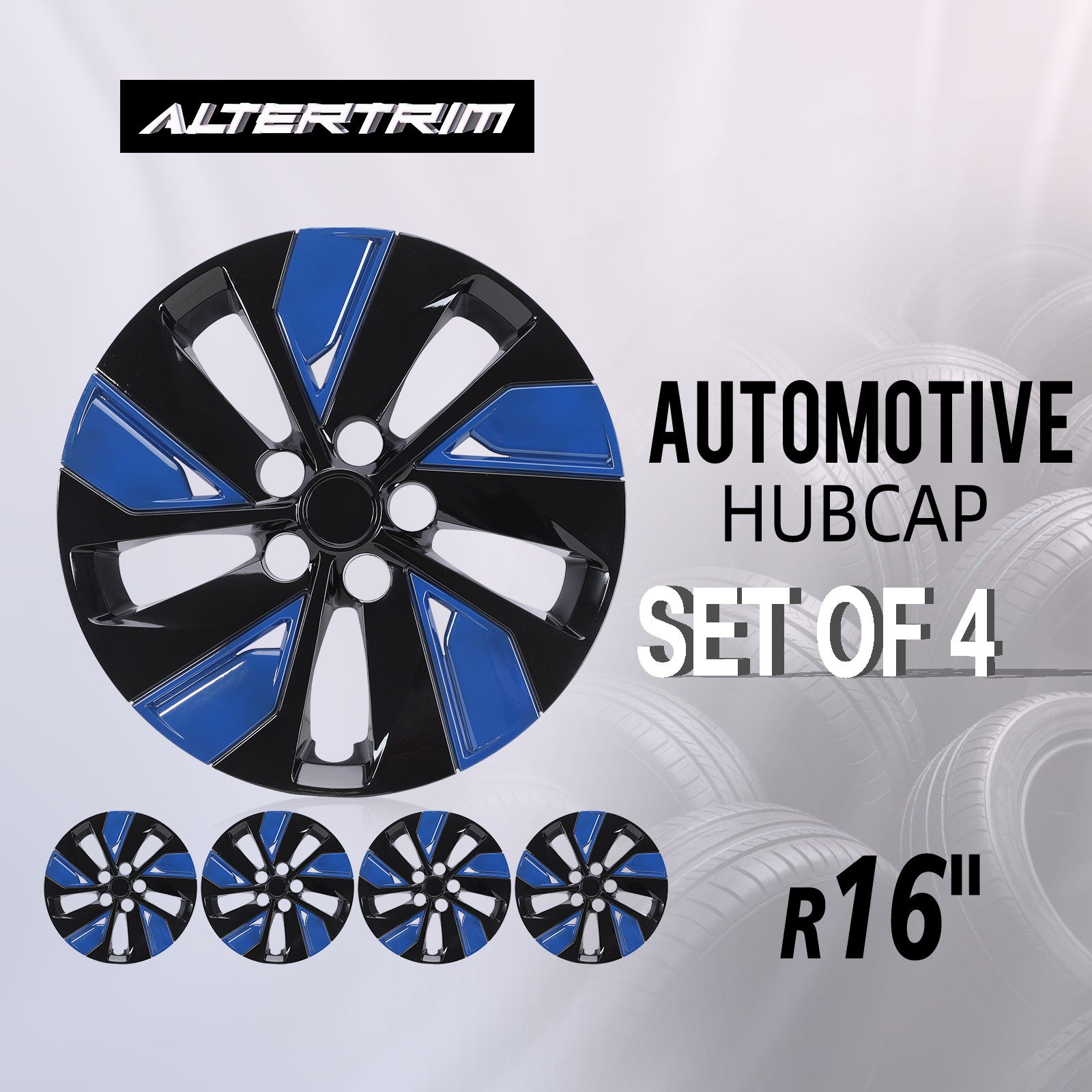 16 Inch Wheel Hubcaps for 2019-2025 Nissan Altima - Black Lacquer & Blue Lacquer