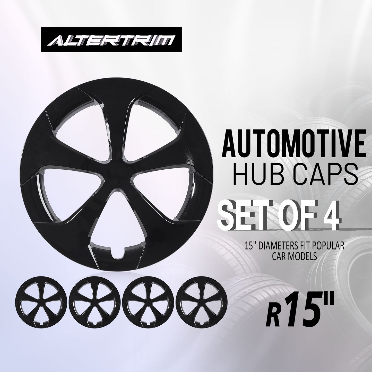 15 Inch Wheel Hubcaps for 2010-2015 TOYOTA Prius - Black Lacquer
