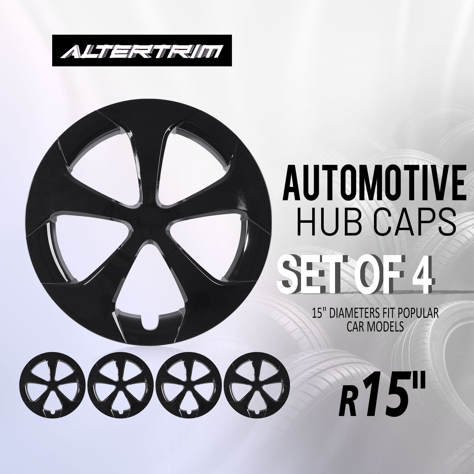 15 Inch Wheel Hubcaps for 2010-2015 TOYOTA Prius - Black Lacquer