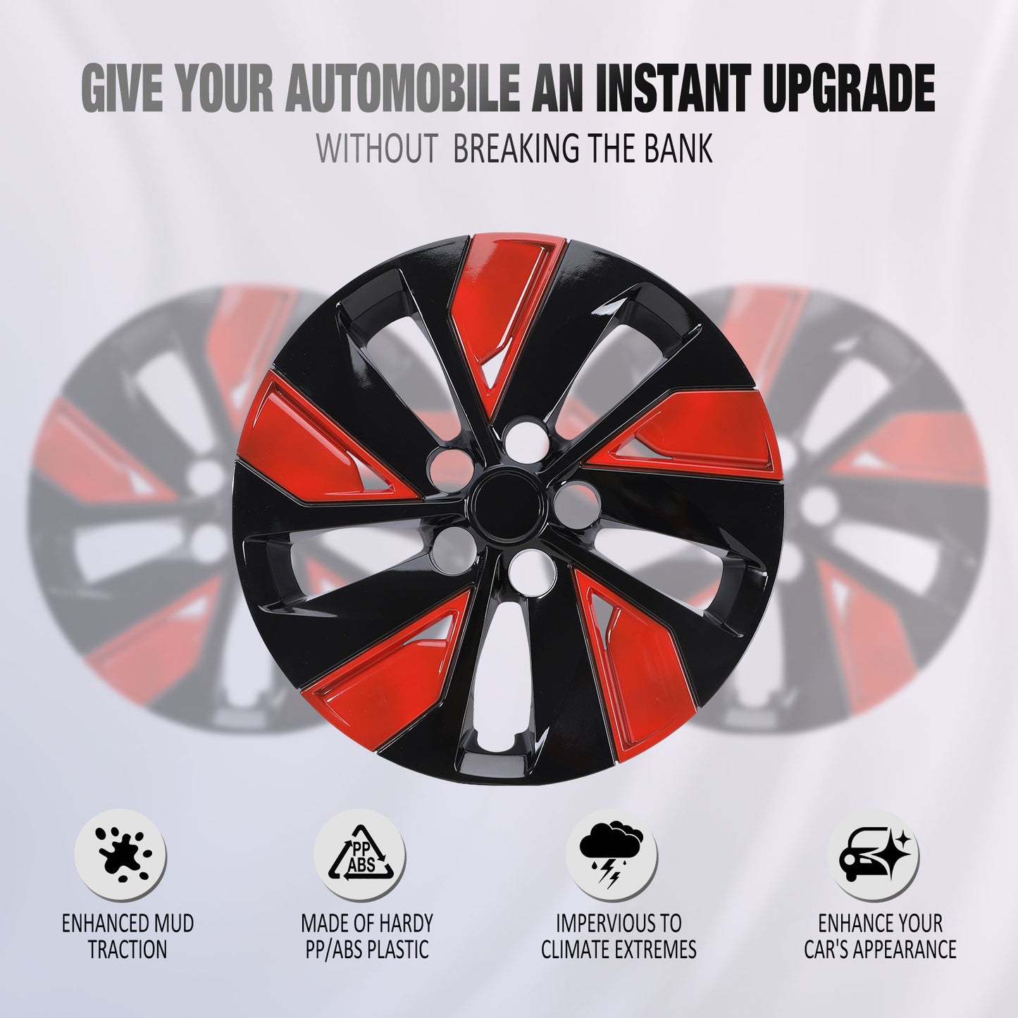 16 Inch Wheel Hubcaps for 2019-2025 Nissan Altima - Black Lacquer & Red Lacquer