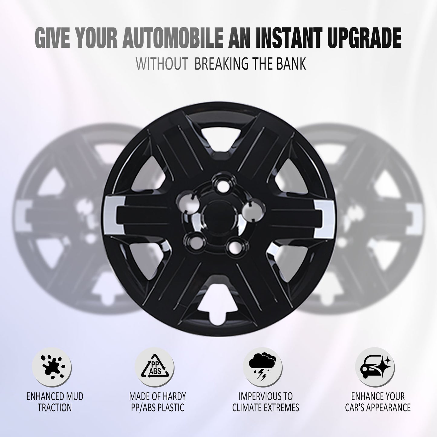 16 Inch Wheel Hubcaps for 2008-2016 Dodge Grand & Caravan/2008-2010 Chrysler Town & Country - Black Lacquer