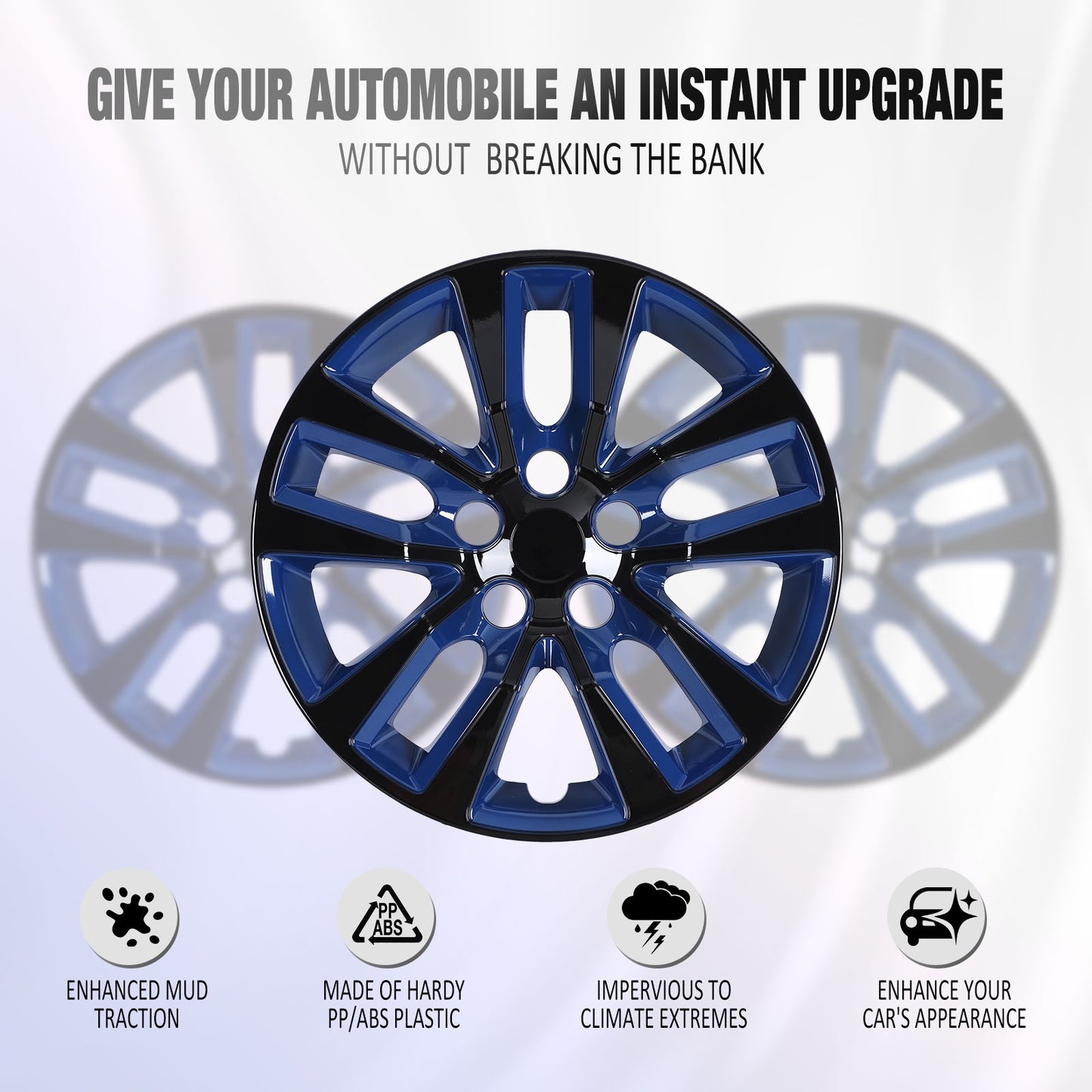 16 Inch Wheel Hubcaps for 2013-2018 Nissan Altima Sedan - Black Lacquer & Blue Lacquer
