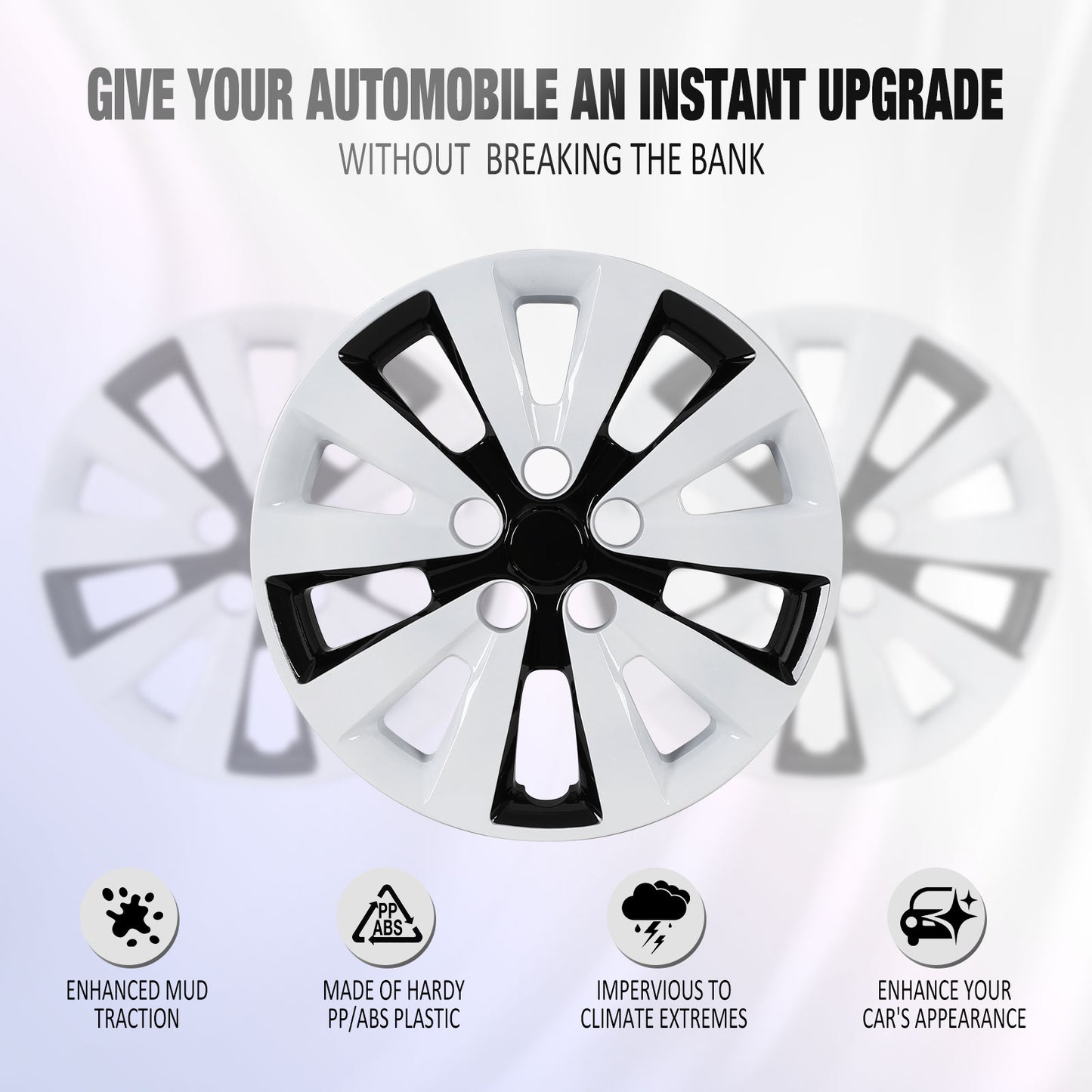 16 Inch Wheel Hubcaps for 2011-2017 Nissan Leaf/ 2013-2019 Nissan Sentra - Black Lacquer & White Lacquer