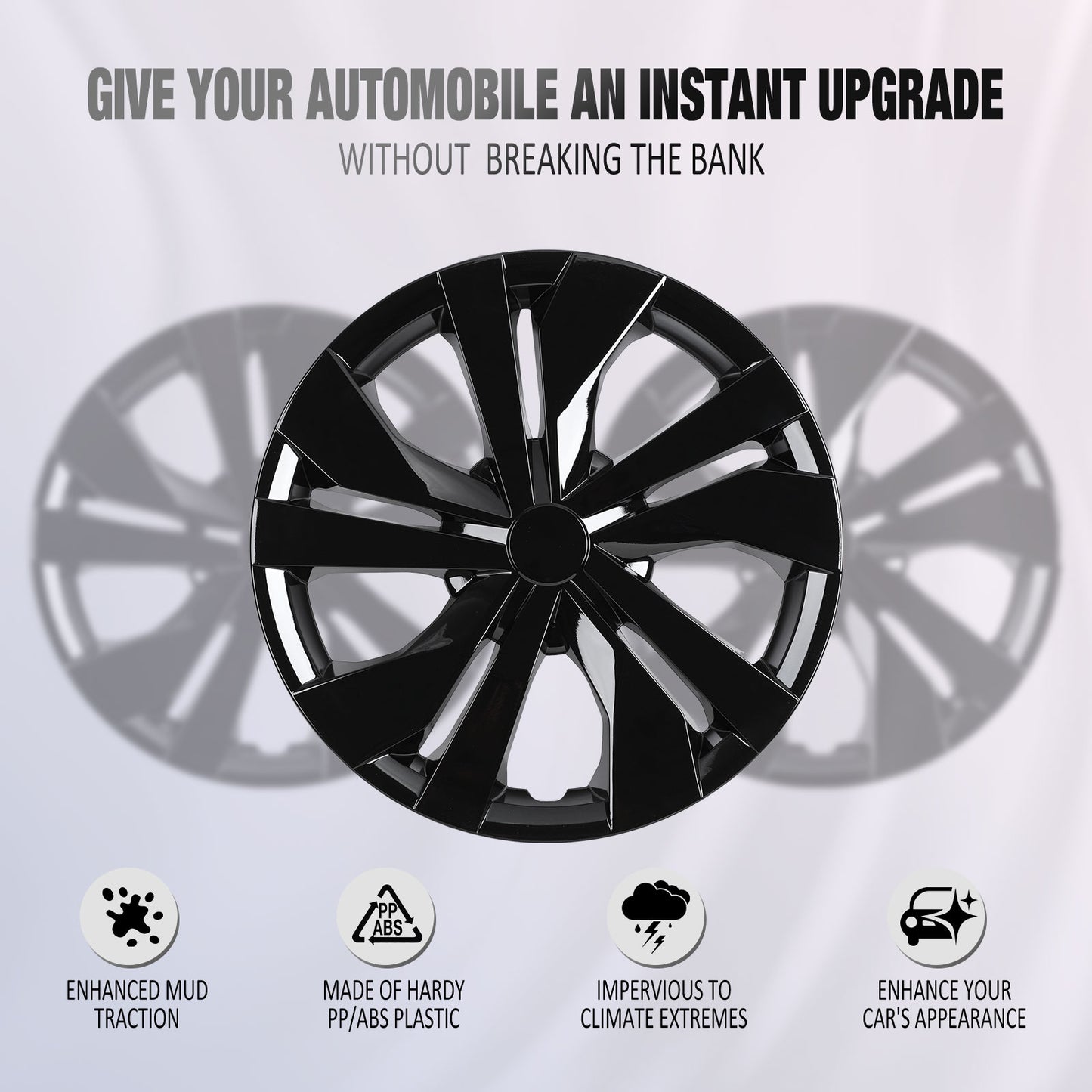 15 Inch Wheel Hubcaps for 2007-2026 Nissan Versa - Black Lacquer
