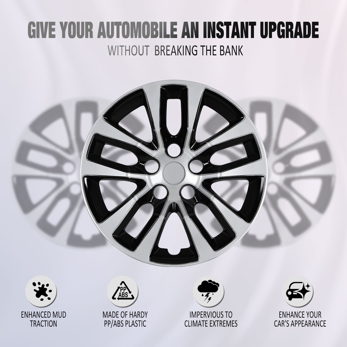 16 Inch Wheel Hubcaps for 2013-2018 Nissan Altima Sedan - Black Lacquer & Sliver Lacquer
