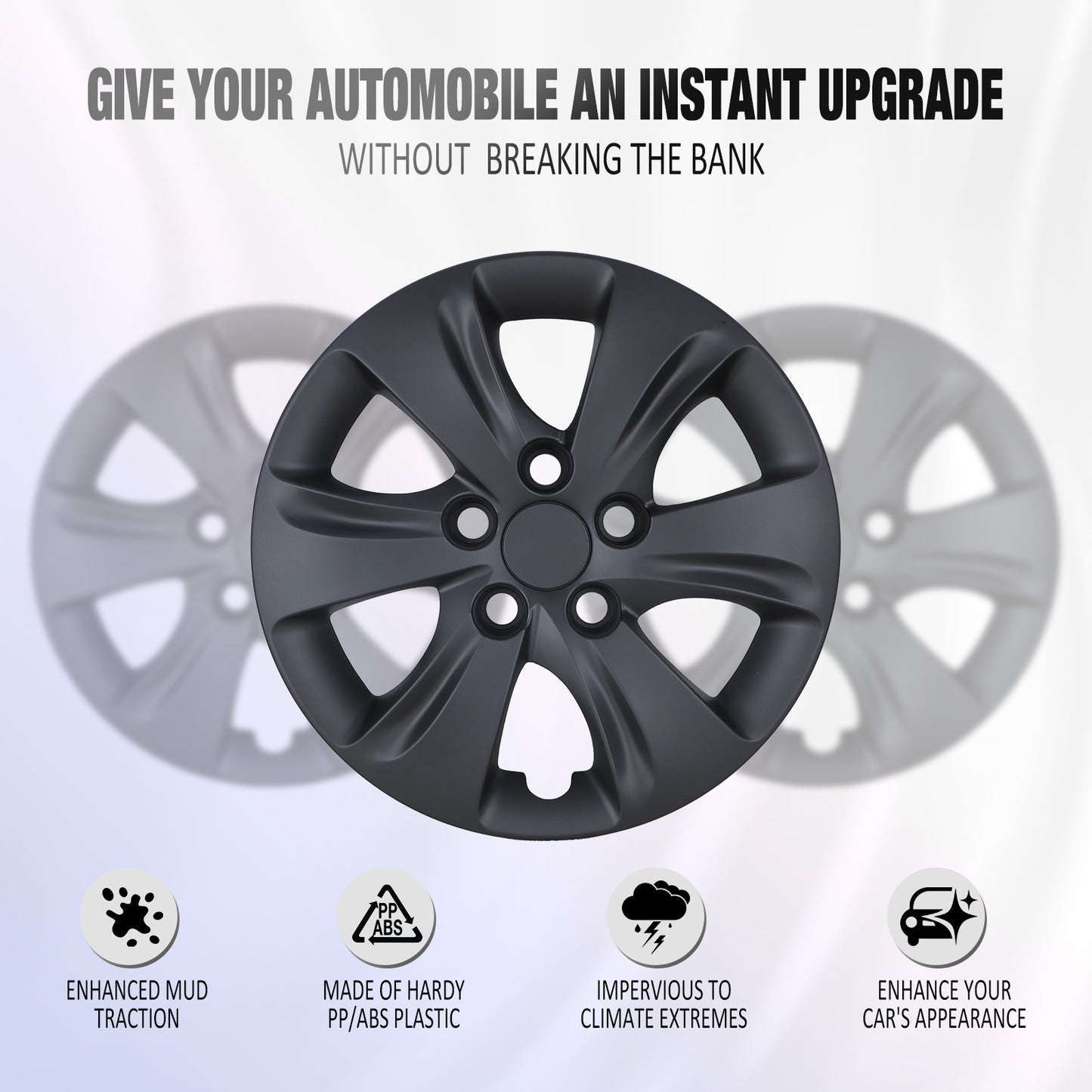 15 Inch Wheel Hubcaps for 2011-2016 Hyundai Elantra Sedan - Matte Black