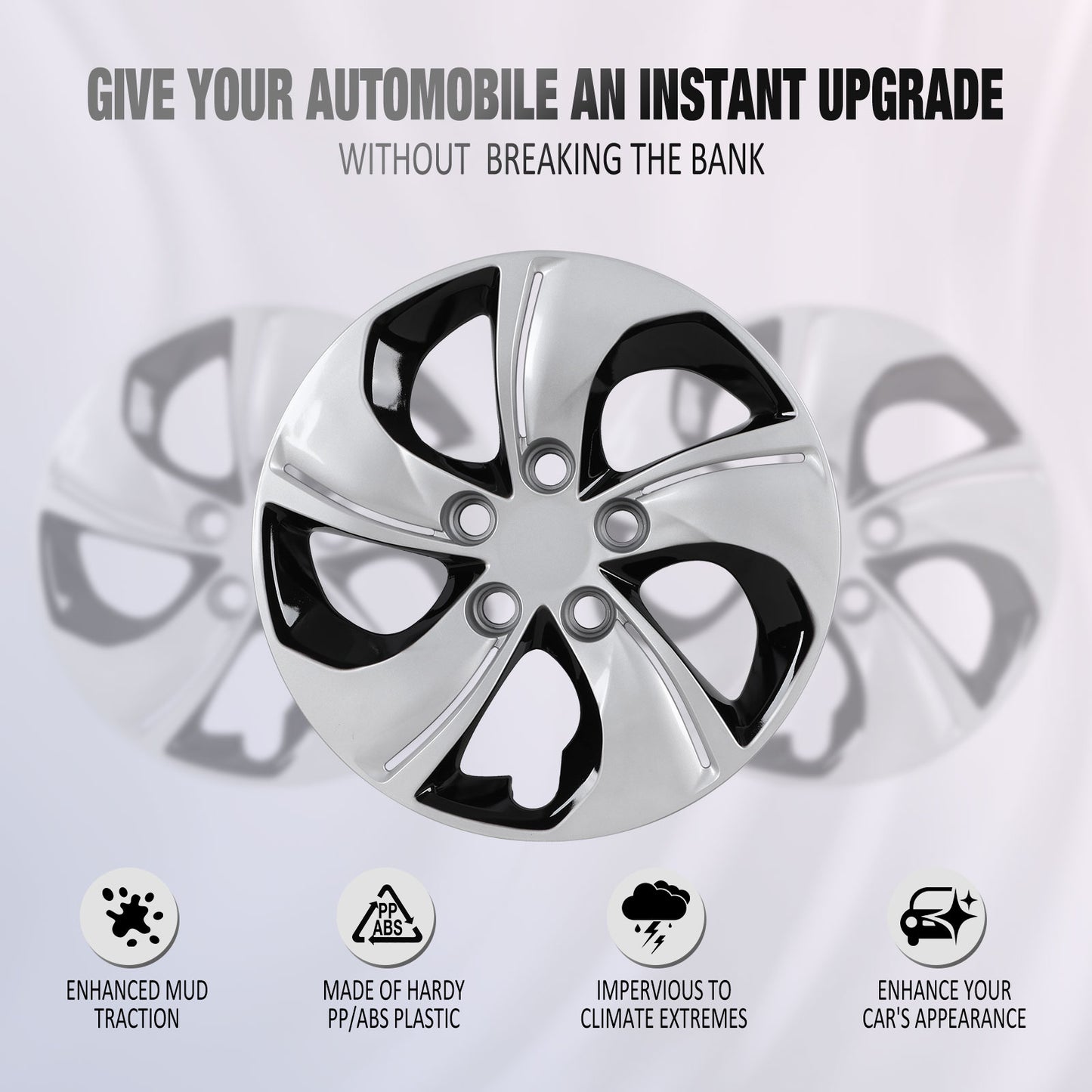 15 Inch Wheel Hubcaps for 2013-2015 Honda Civic Sedan/ 2013 Honda Civic Coupe - Silver Lacquer & Black Lacquer