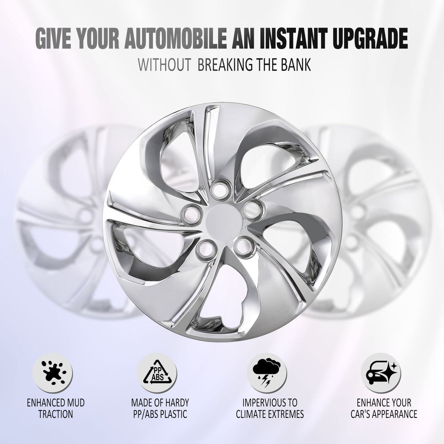 15 Inch Wheel Hubcaps for 2013-2015 Honda Civic Sedan/ 2013 Honda Civic Coupe - Chrome