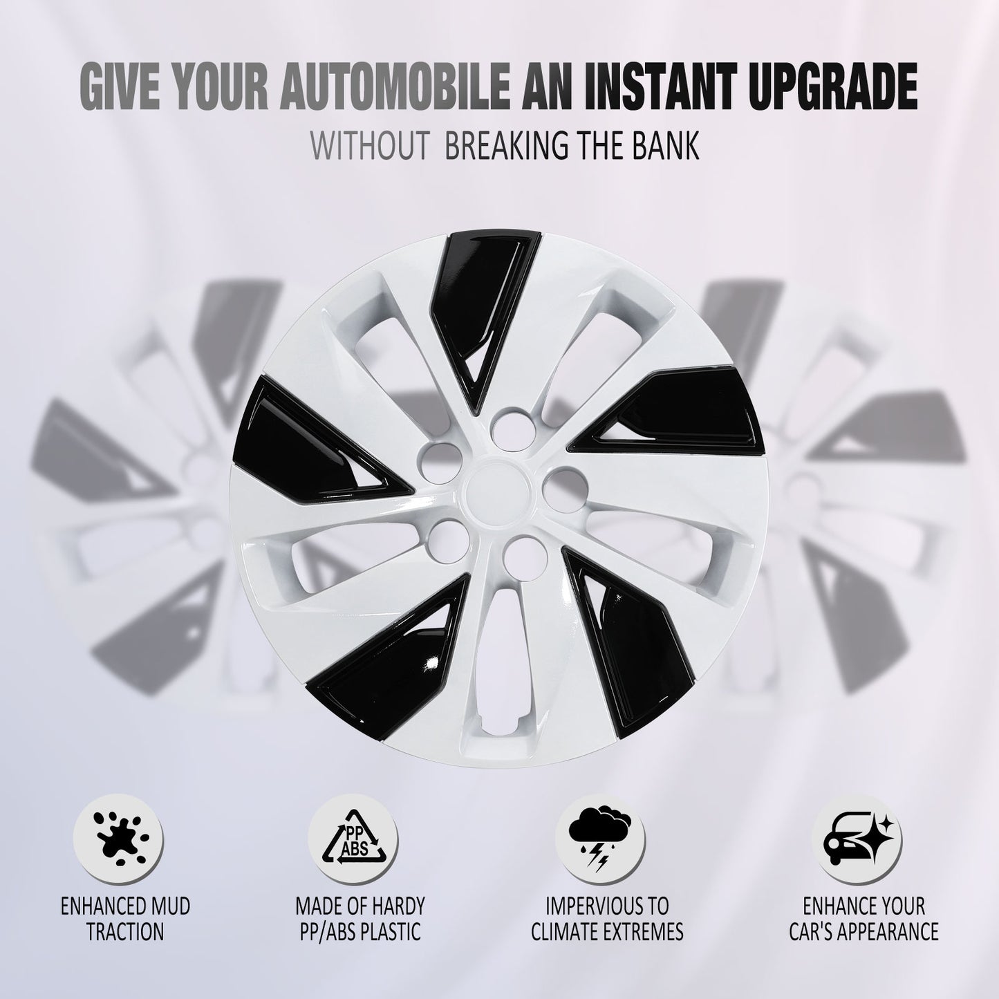 16 Inch Wheel Hubcaps for 2019-2025 Nissan Altima - Black Lacquer & White Lacquer
