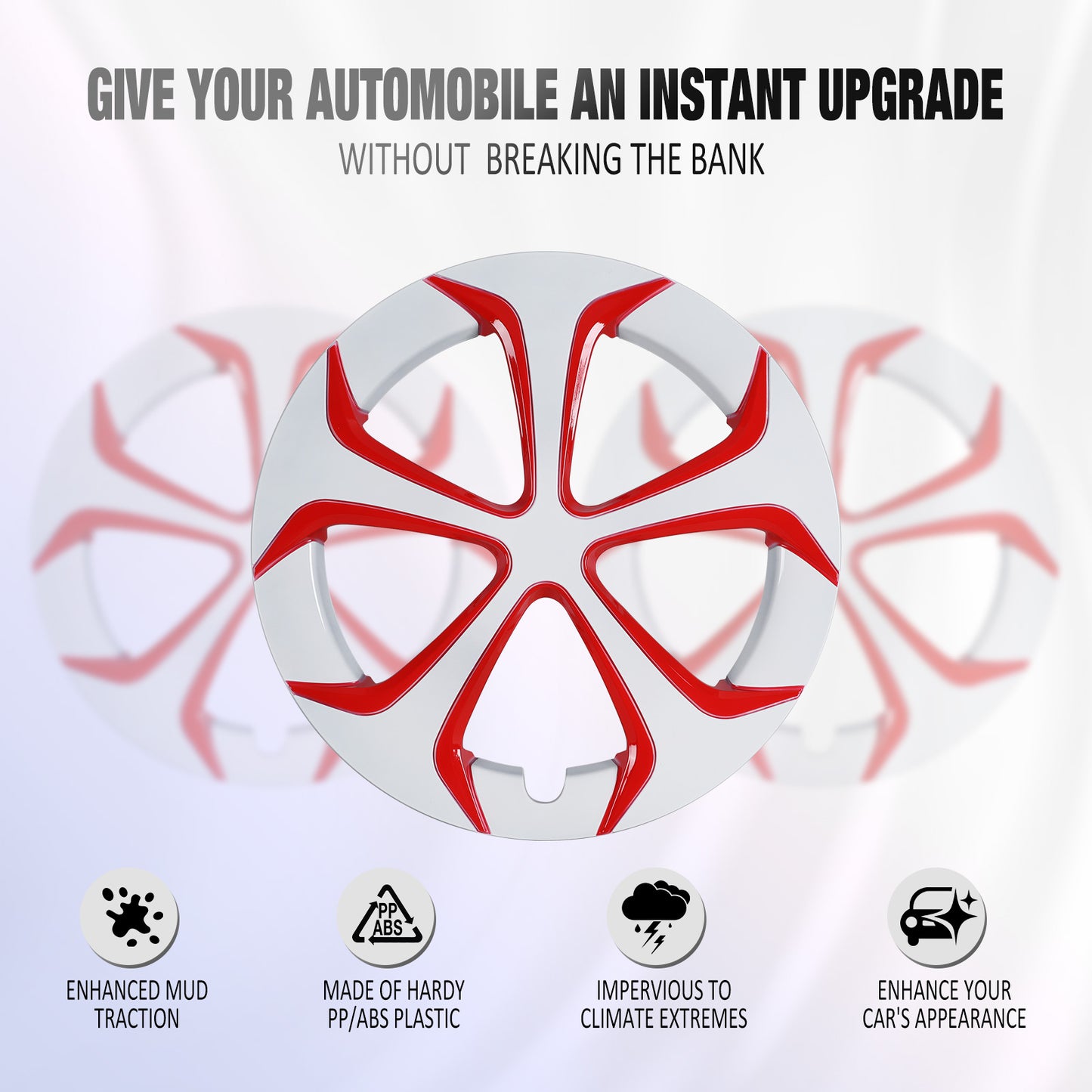 15 Inch Wheel Hubcaps for 2010-2015 TOYOTA Prius - White Lacquer & Red Lacquer