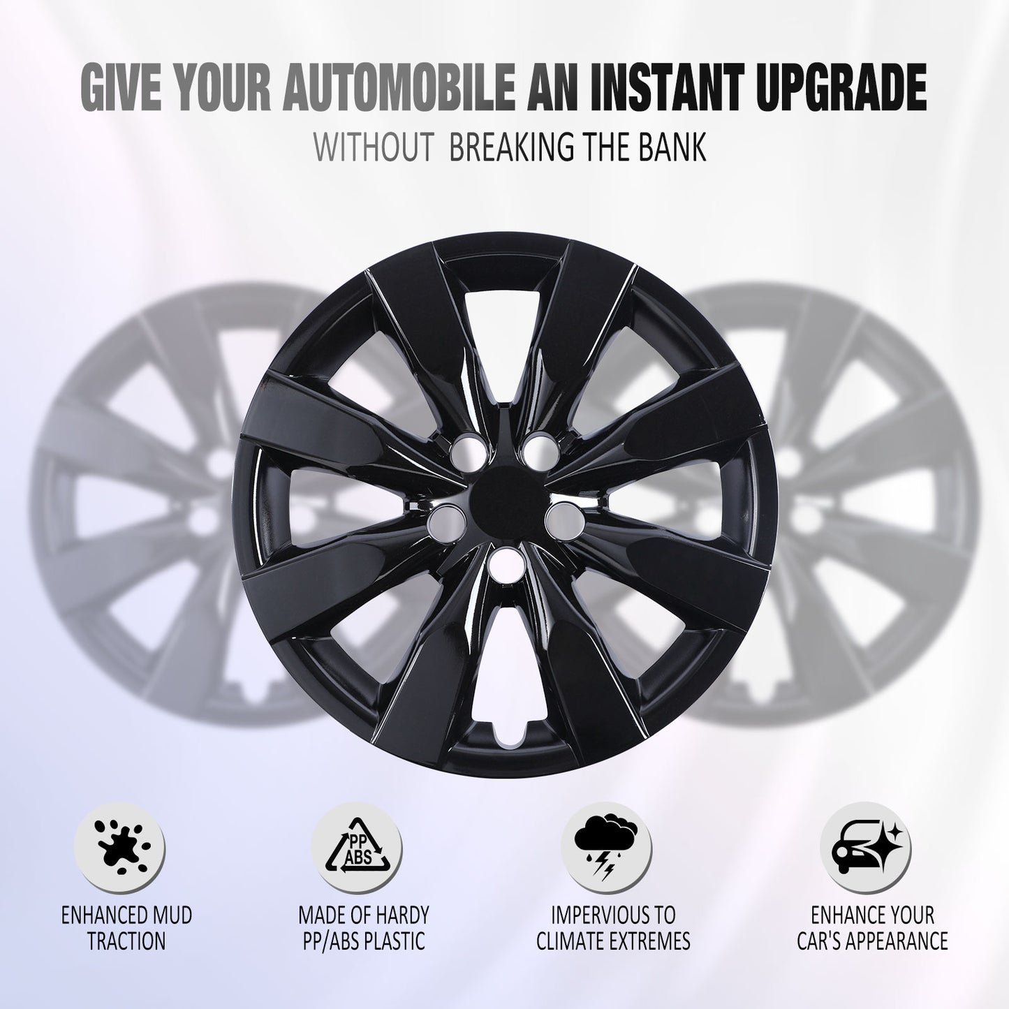 16 Inch Wheel Hubcaps for 2009-2019 TOYOTA Corolla and 2009-2014 TOYOTA Matrix  - Black Lacquer