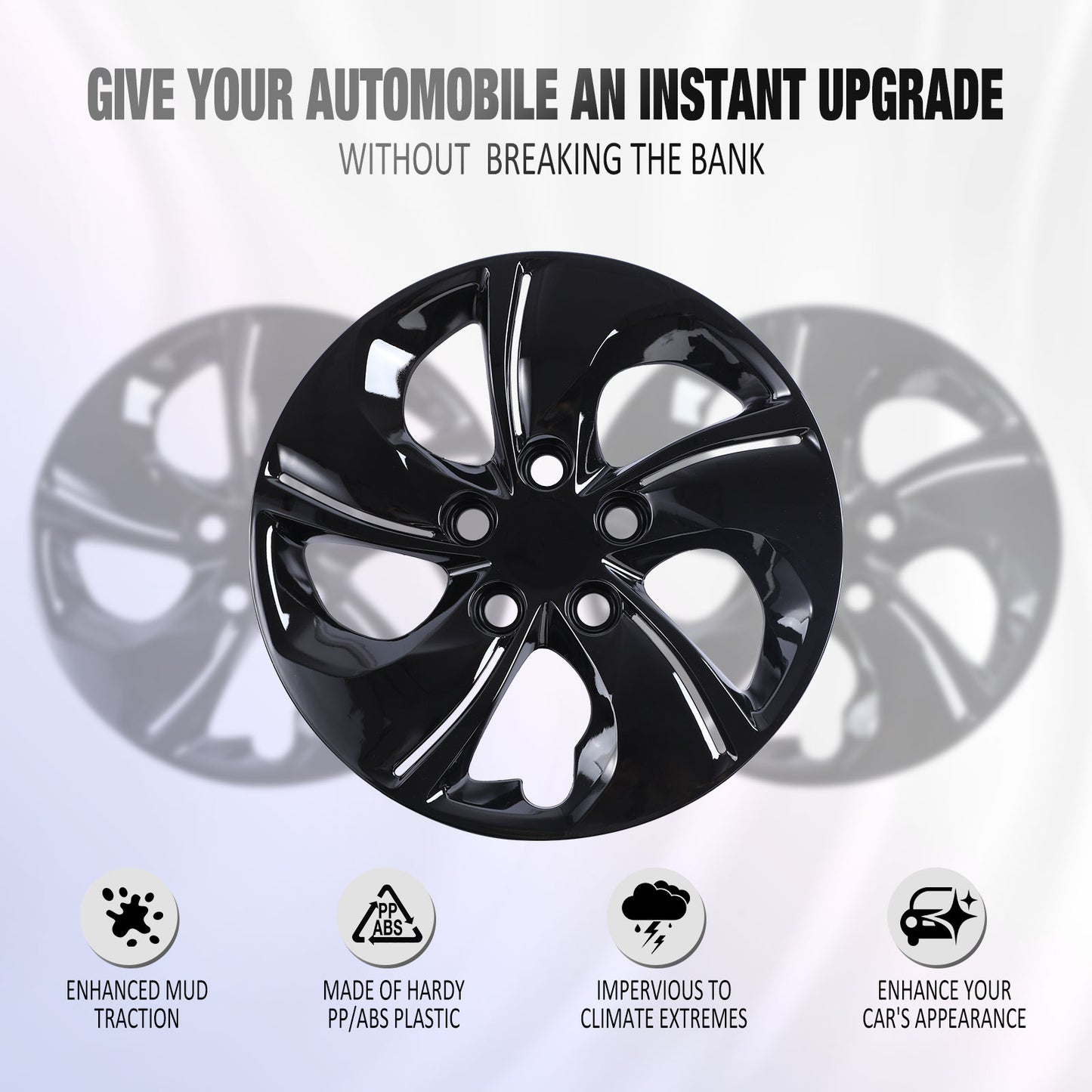15 Inch Wheel Hubcaps for 2013-2015 Honda Civic Sedan/ 2013 Honda Civic Coupe - Black Lacquer