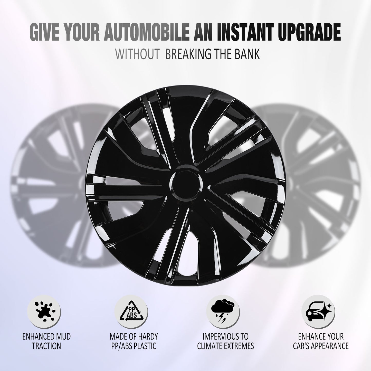 14 Inch Wheel Hubcaps for 2014-2026 Mitsubishi Mirage - Black Lacquer