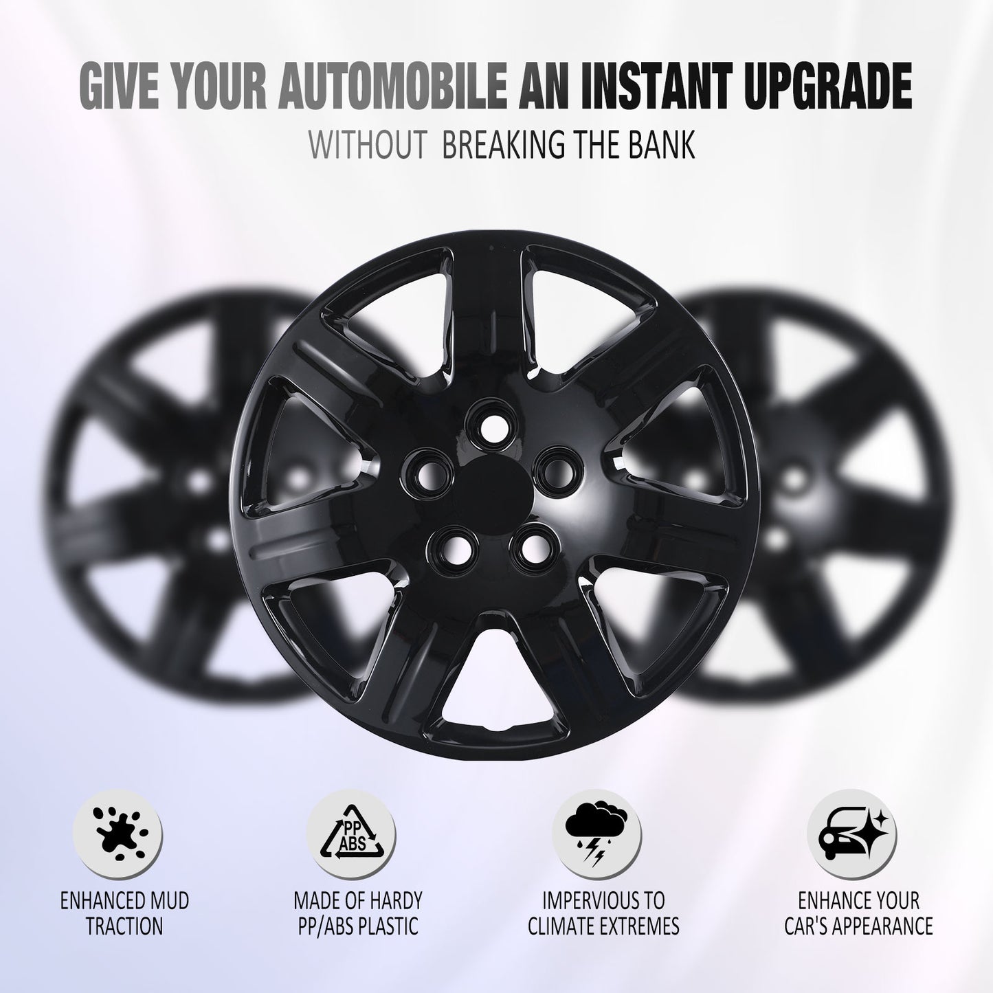 16 Inch Wheel Hubcaps for 2006-2011 Honda Civic - Black Lacquer