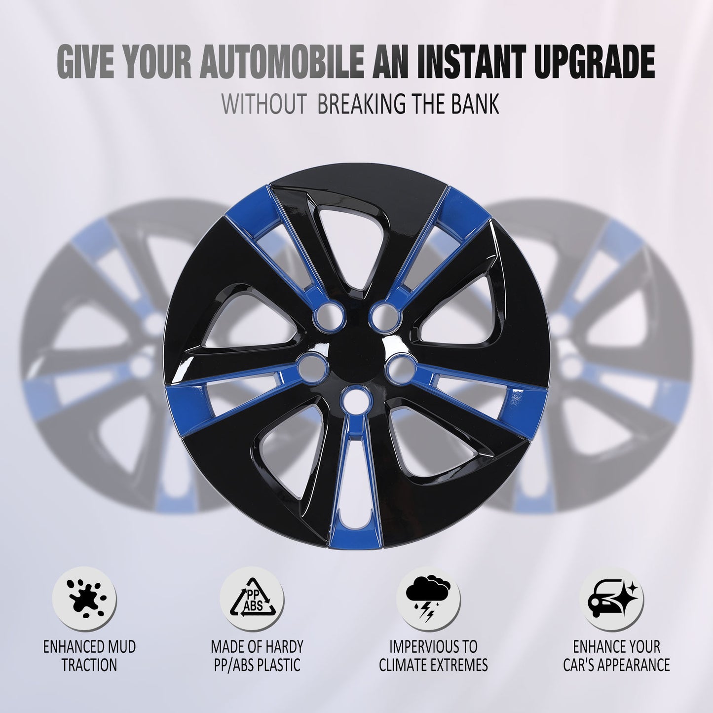 15 Inch Wheel Hubcaps for 2016-2022 TOYOTA Prius/ 2020-2024 TOYOTA Corolla - Black Lacquer& Blue Lacquer