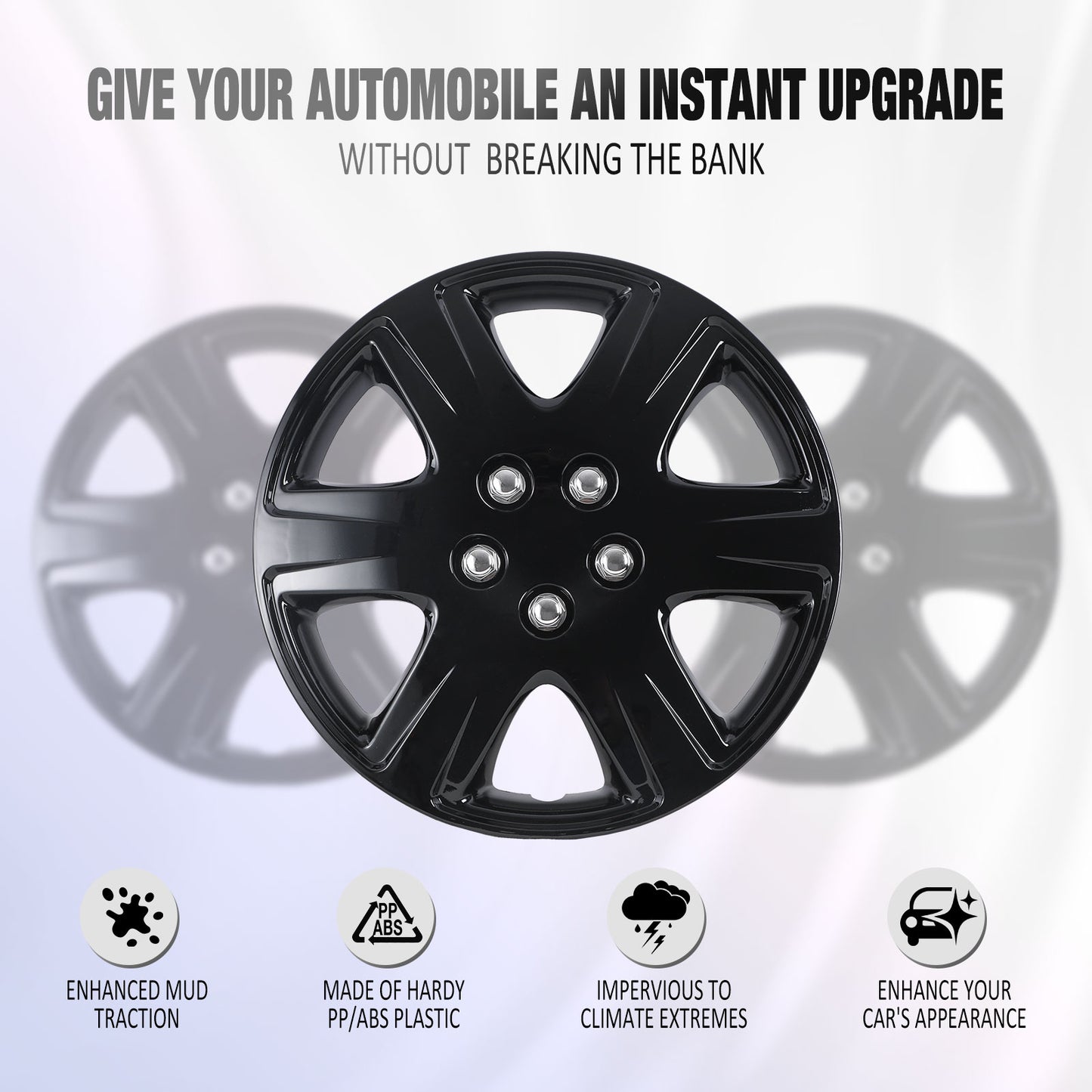 15 Inch Wheel Hubcaps for 2005-2008 TOYOTA Corolla w/decorative screws  - Black Lacquer