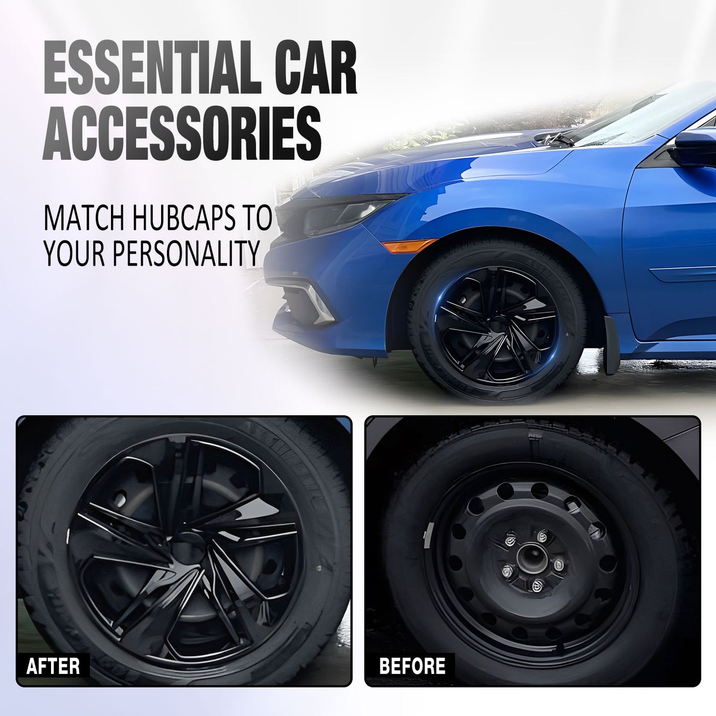 16 Inch Wheel Hubcaps for 2016-2026 Honda Civic Sedan - Black Lacquer