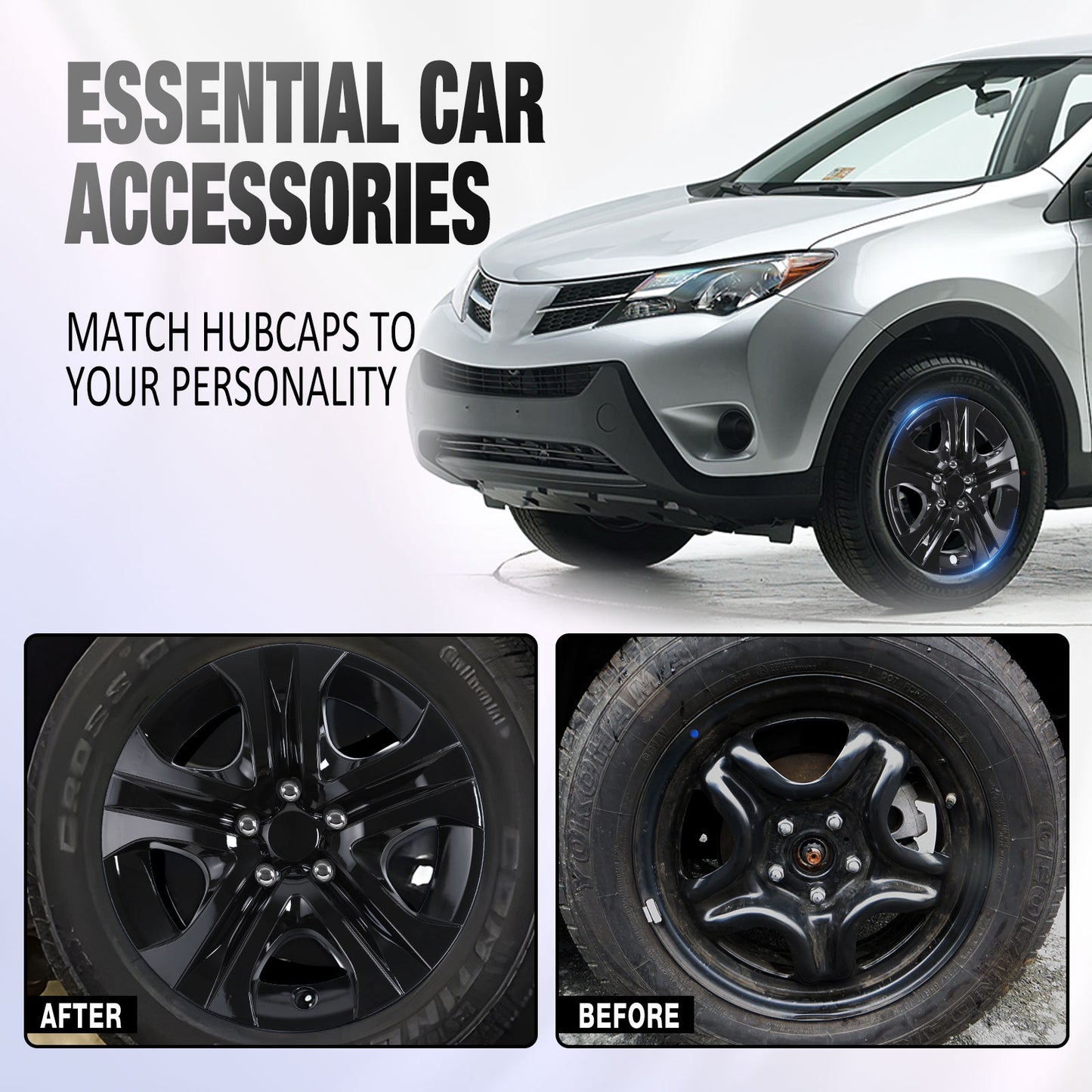 17 Inch Wheel Hubcaps for 2013-2018 TOYOTA RAV4  - Black Lacquer