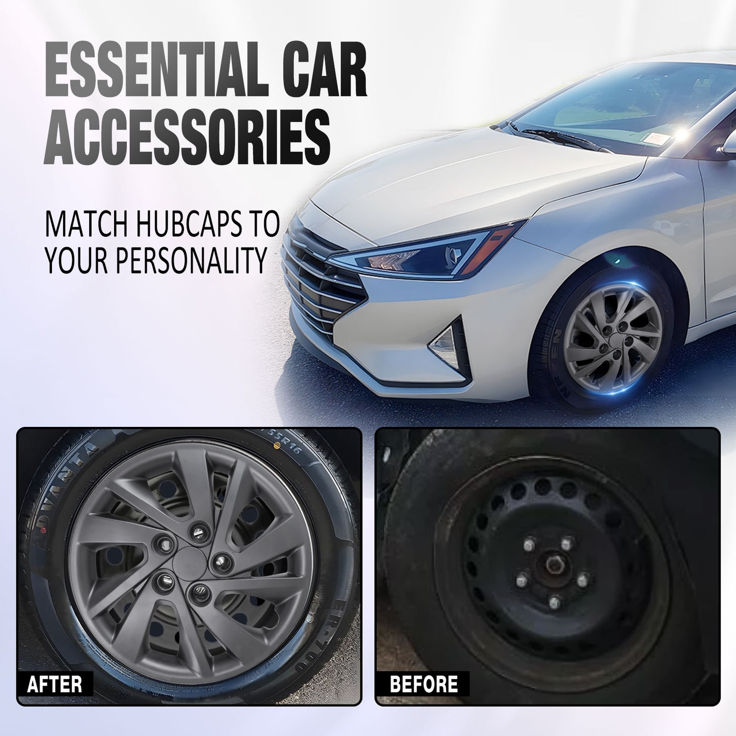 15 Inch Wheel Hubcaps for 2017-2020 Hyundai Elantra Sedan - Matte Black