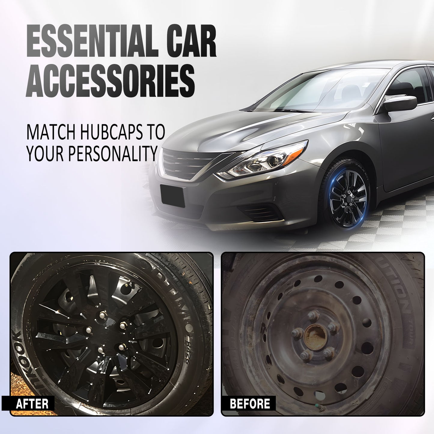 16 Inch Wheel Hubcaps for 2013-2018 Nissan Altima Sedan - Black Lacquer
