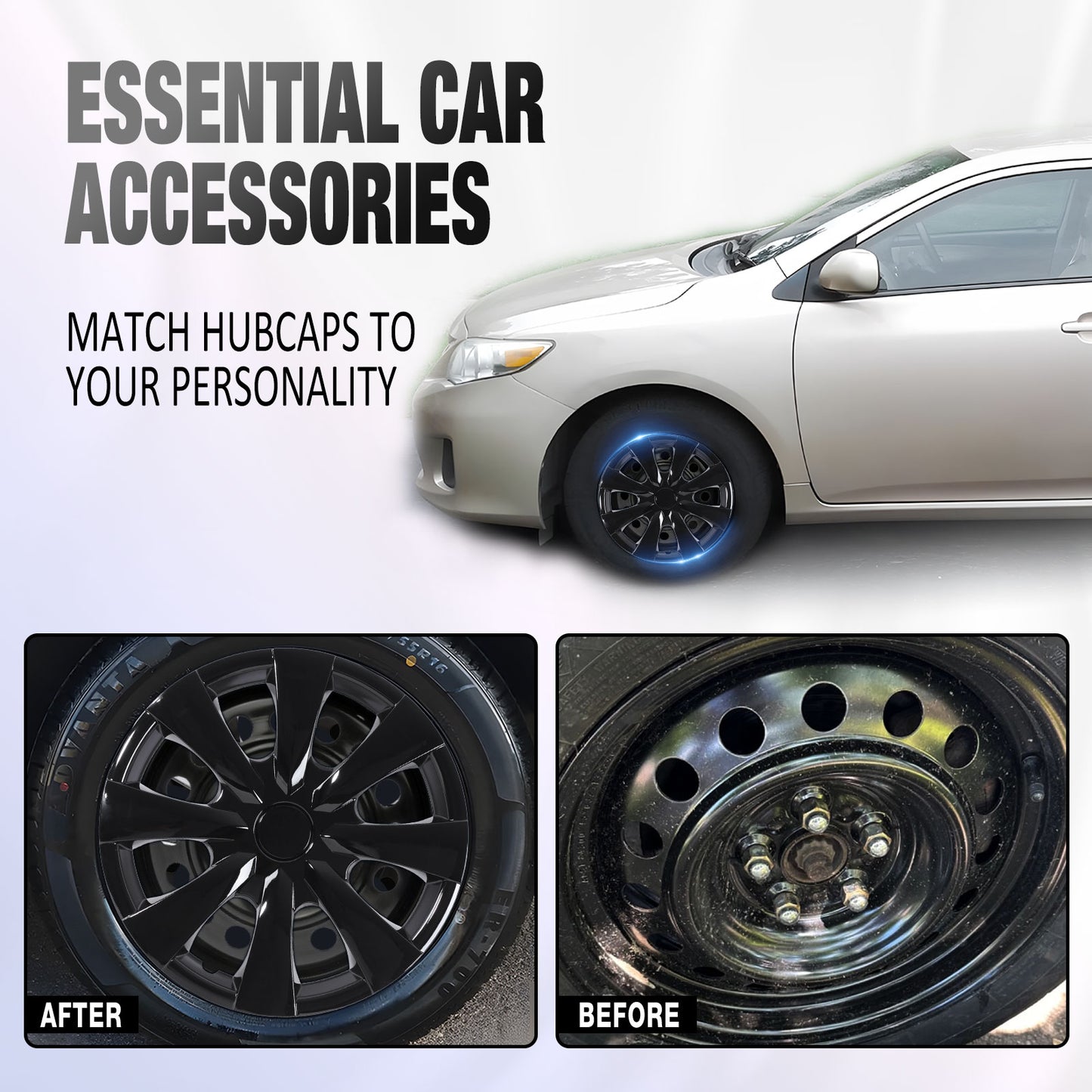 15 Inch Wheel Hubcaps for 2009-2019 TOYOTA Corolla - Black Lacquer