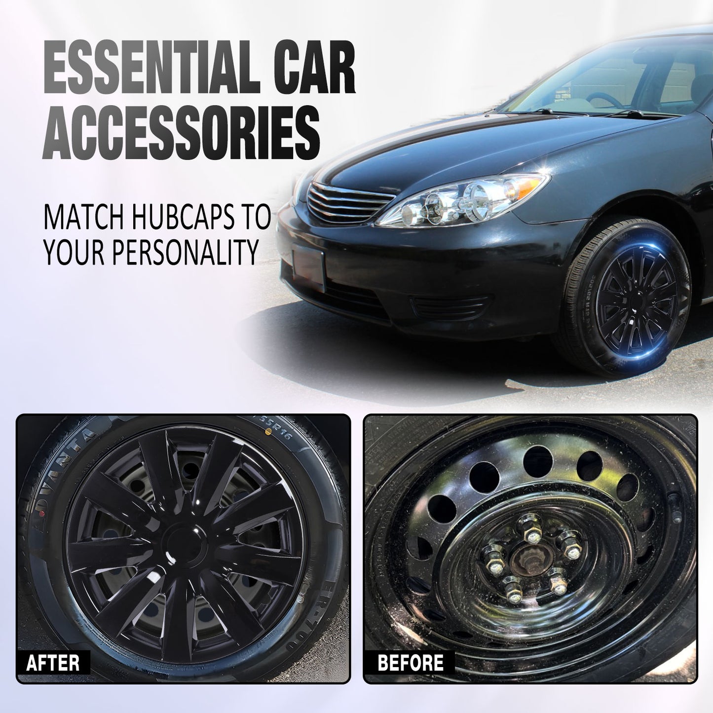 15 Inch Wheel Hubcaps for 2002-2006 Toyota Camry - Black Lacquer