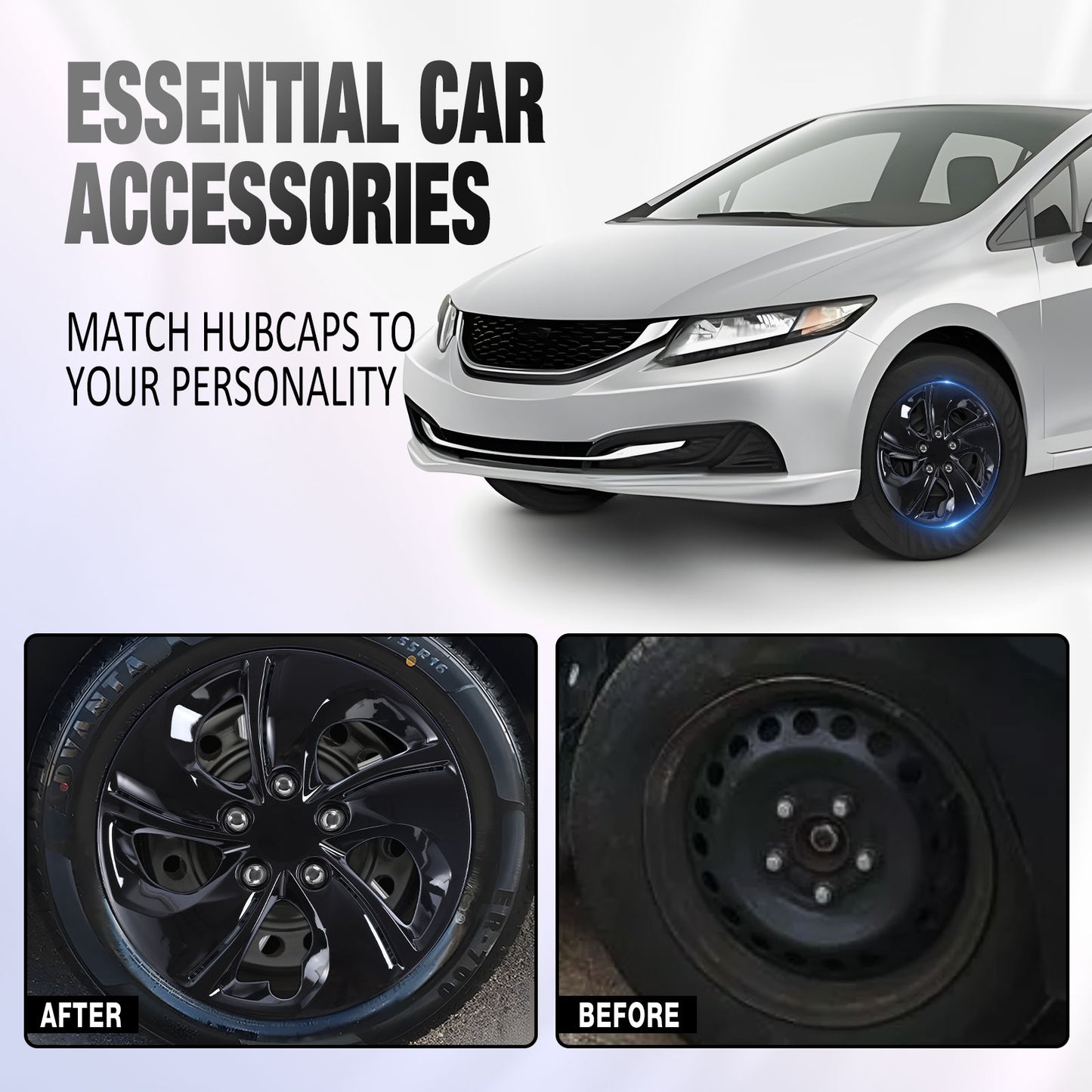 15 Inch Wheel Hubcaps for 2013-2015 Honda Civic Sedan/ 2013 Honda Civic Coupe - Black Lacquer