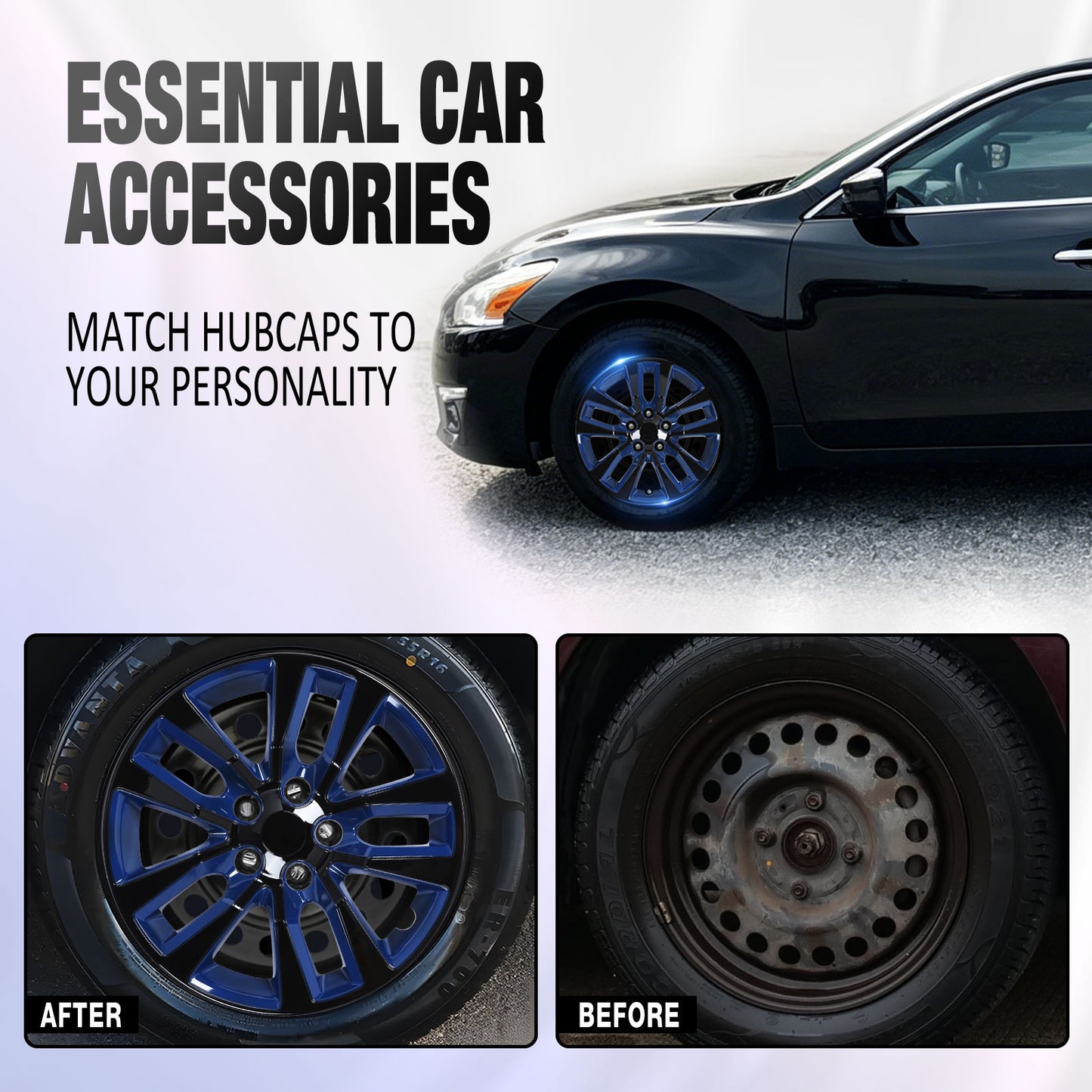 16 Inch Wheel Hubcaps for 2013-2018 Nissan Altima Sedan - Black Lacquer & Blue Lacquer