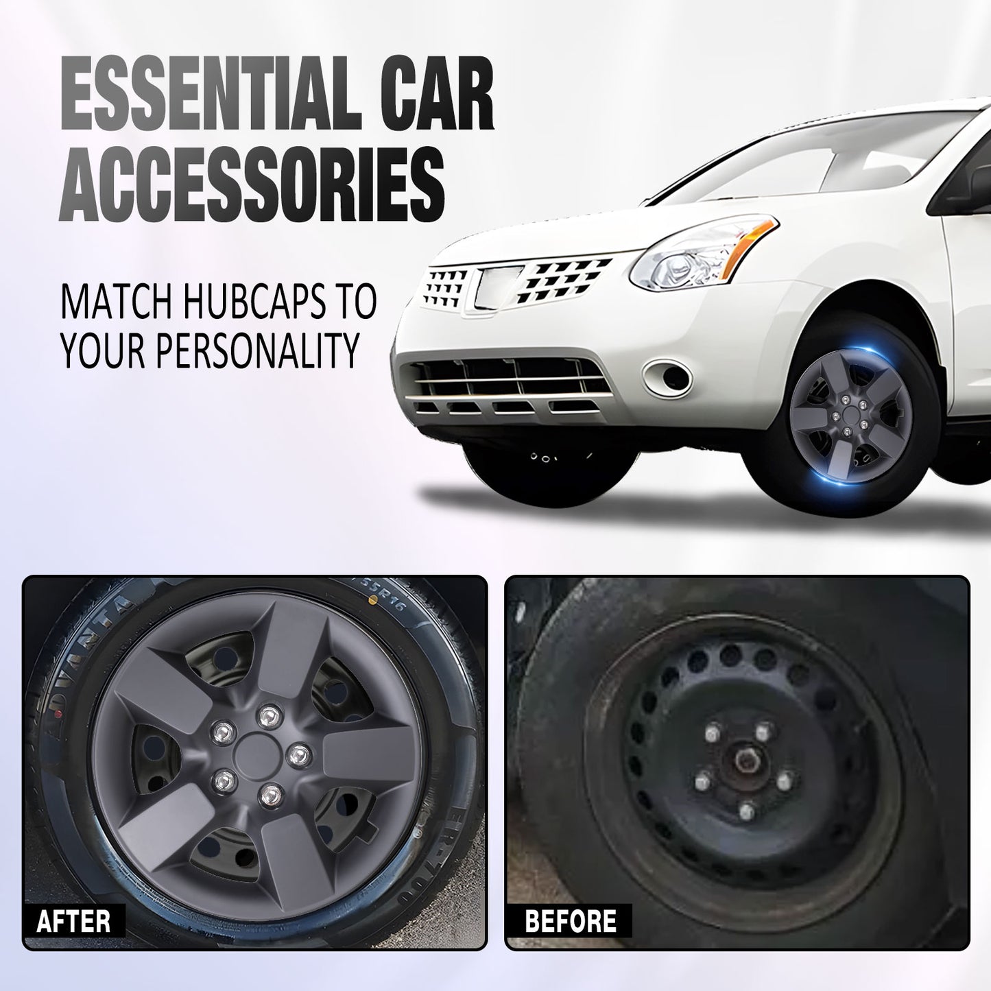 16 Inch Wheel Hubcaps for 2008-2015 Nissan Rogue w/decorative screws - Matte Black