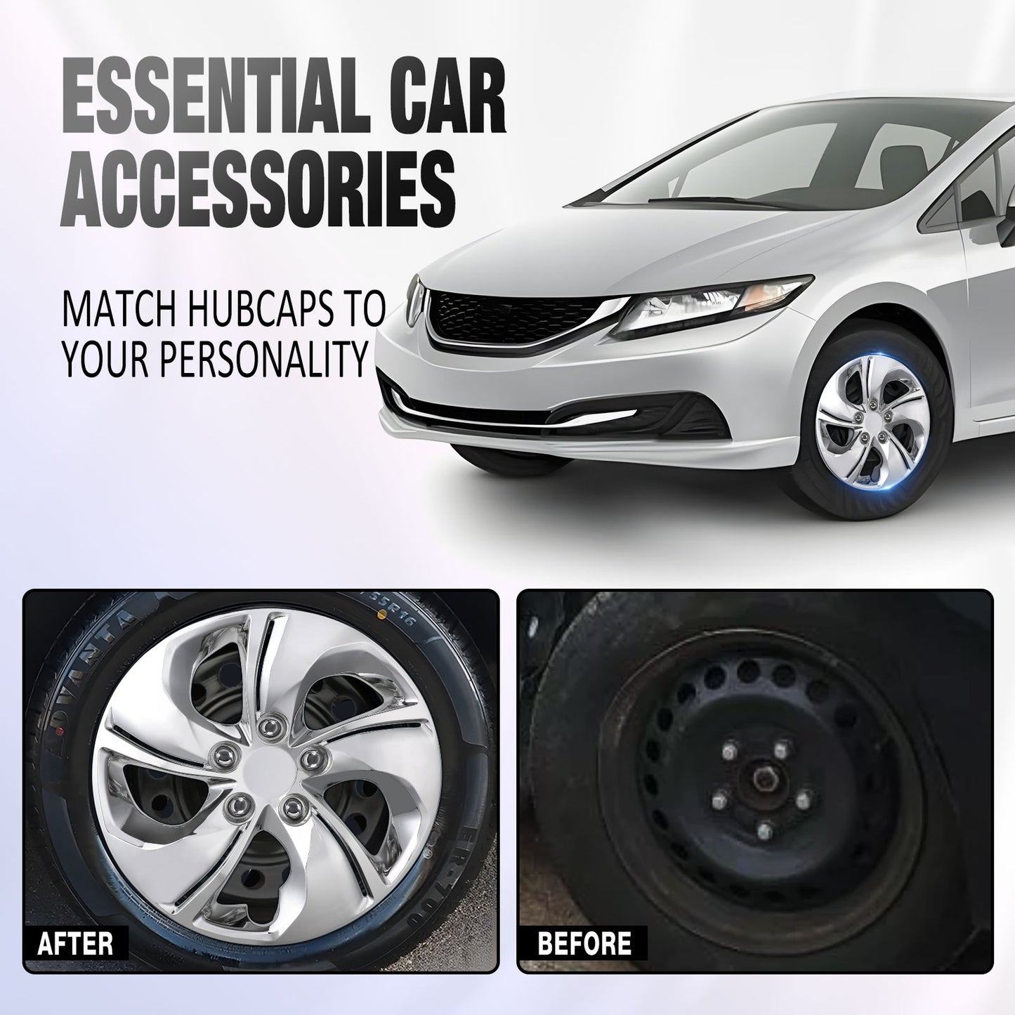 15 Inch Wheel Hubcaps for 2013-2015 Honda Civic Sedan/ 2013 Honda Civic Coupe - Chrome